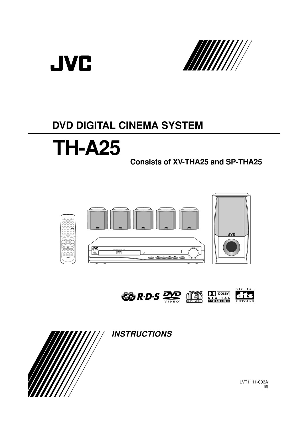 JVC TH-A25 manual Consists of XV-THA25and SP-THA25, Dvd Digital Cinema System, Instructions, LVT1111-003A, Source, Sound 