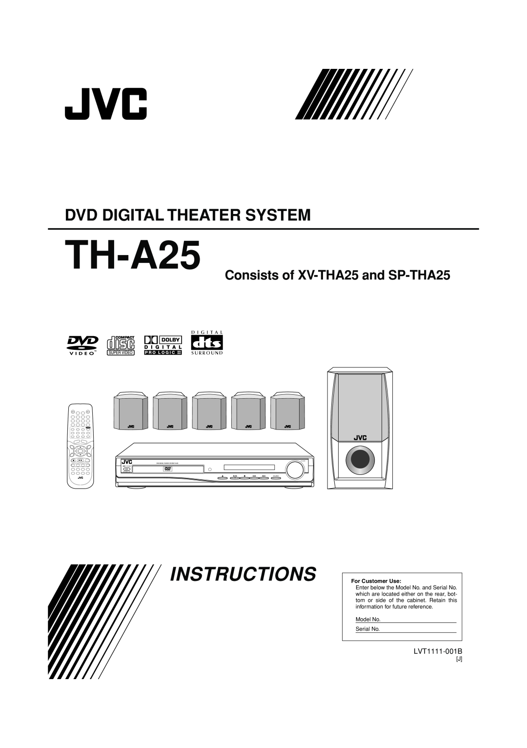 JVC TH-A25 manual Instructions, Dvd Digital Theater System, Consists of XV-THA25and SP-THA25, LVT1111-001B, Source, Sound 