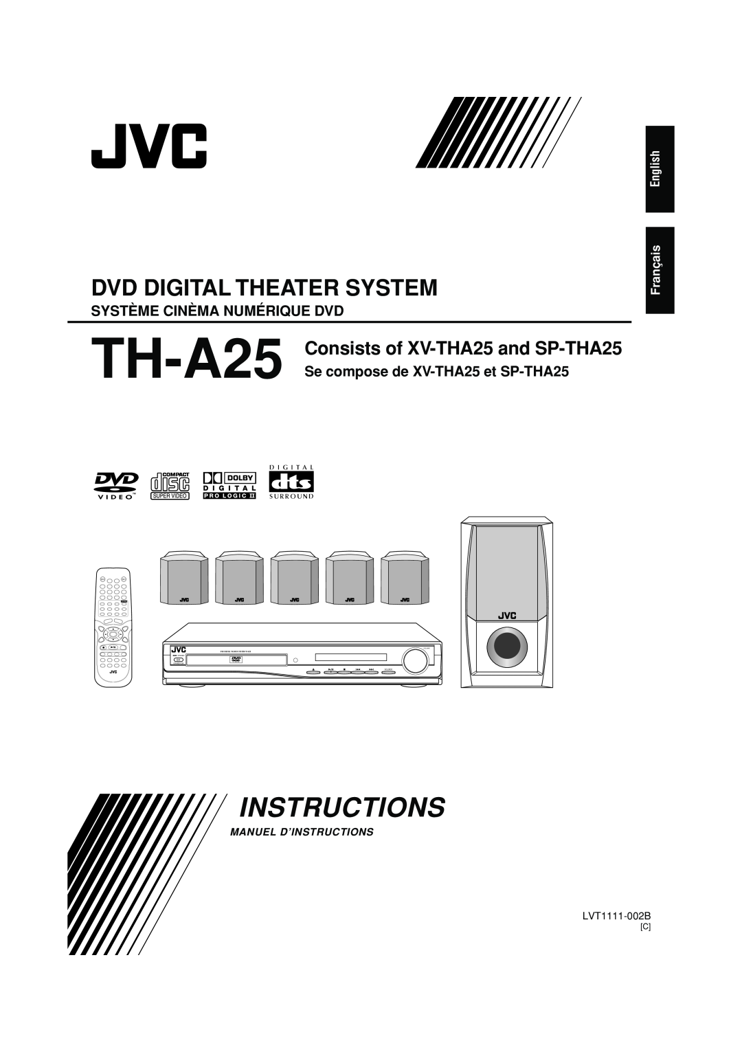 JVC TH-A25 manual Système Cinèma Numérique Dvd, Se compose de XV-THA25et SP-THA25, Instructions, Dvd Digital Theater System 