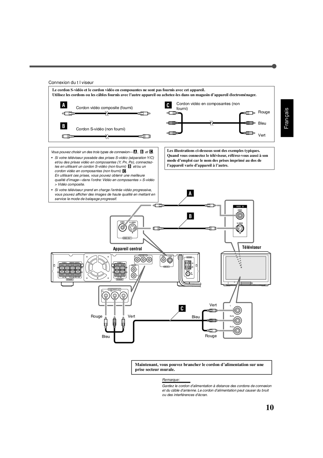 JVC XV-THA30, TH-A30, SP-XSA30, SP-XA30, SP-WA30 manual Connexion du téléviseur 