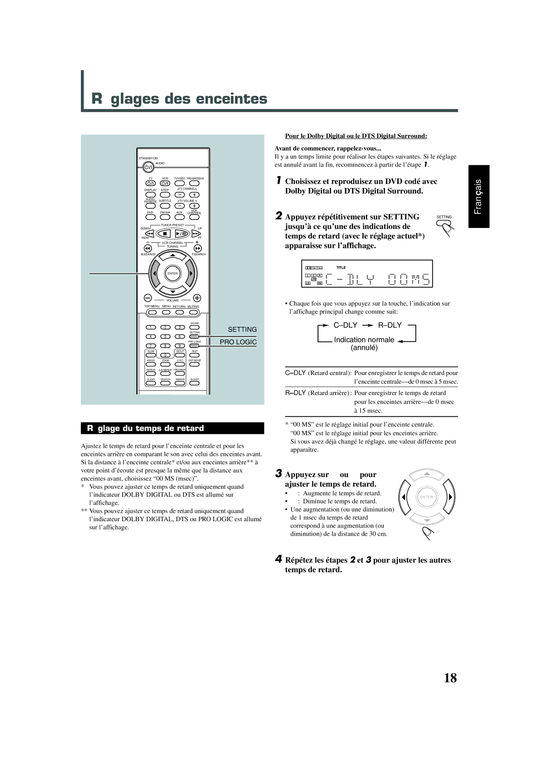 JVC SP-XSA30, TH-A30 manual Réglages des enceintes, Appuyez répétitivement sur Setting, Jusqu’à ce qu’une des indications de 