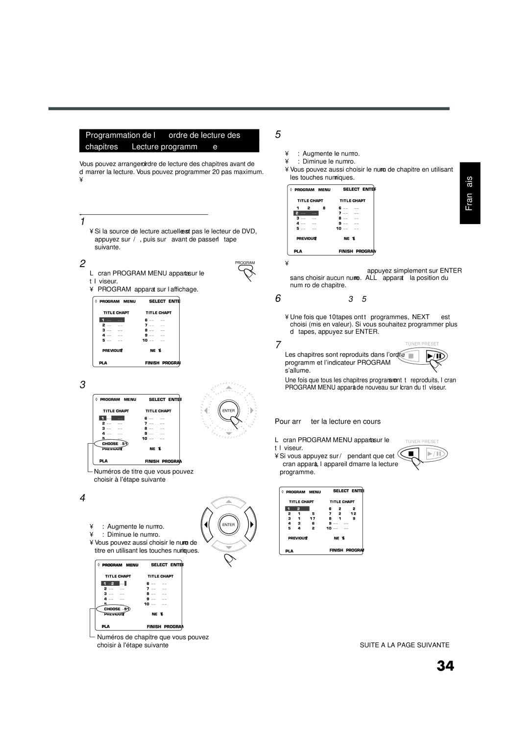 JVC SP-XA30, TH-A30, SP-XSA30, XV-THA30 manual Insertion d’un disque, Appuyez sur Program, Appuyez sur Enter, Appuyez sur 3/8 