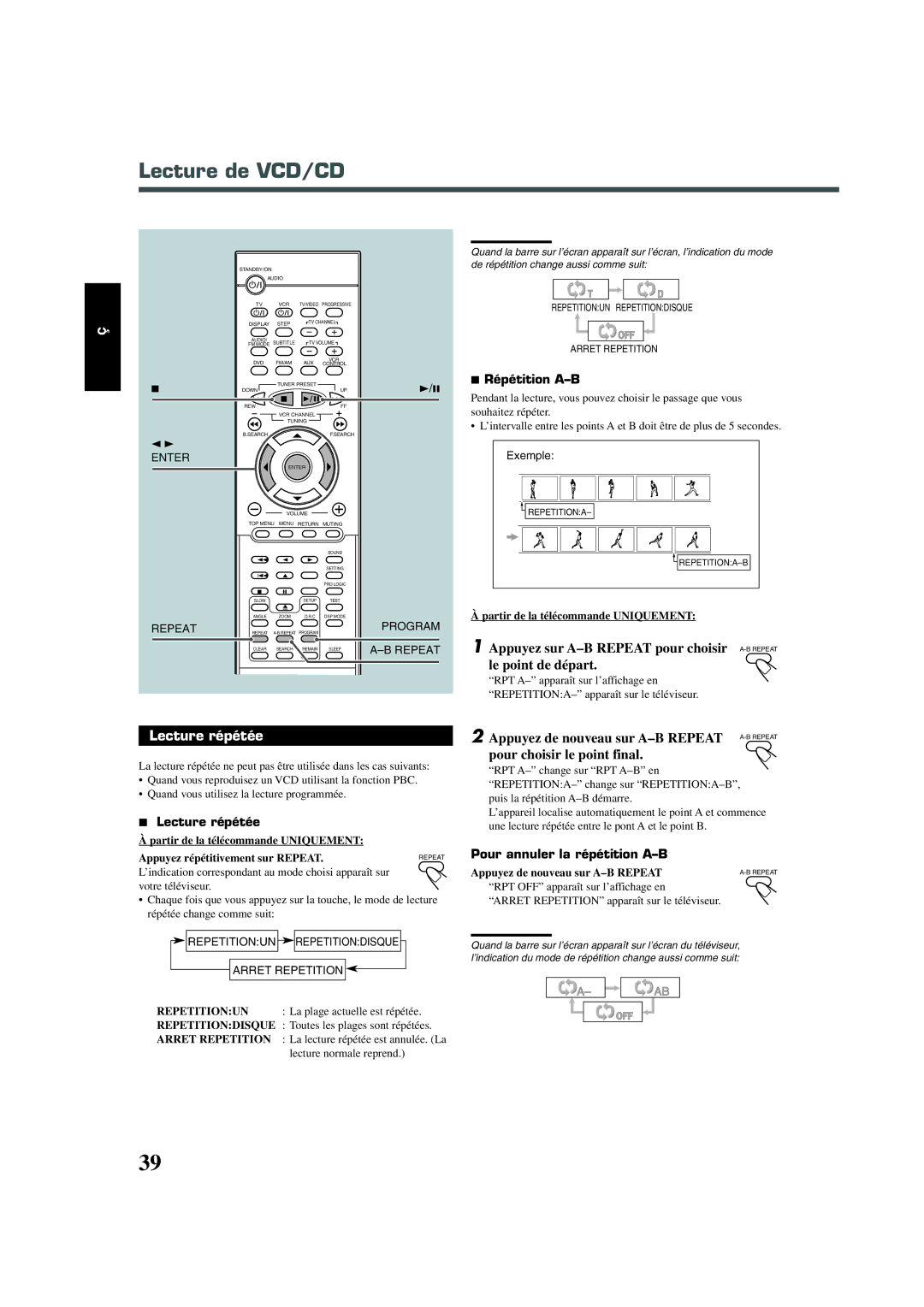 JVC SP-XA30, TH-A30, SP-XSA30, XV-THA30 Lecture de VCD/CD, Appuyez de nouveau sur A-B Repeat, Pour choisir le point final 