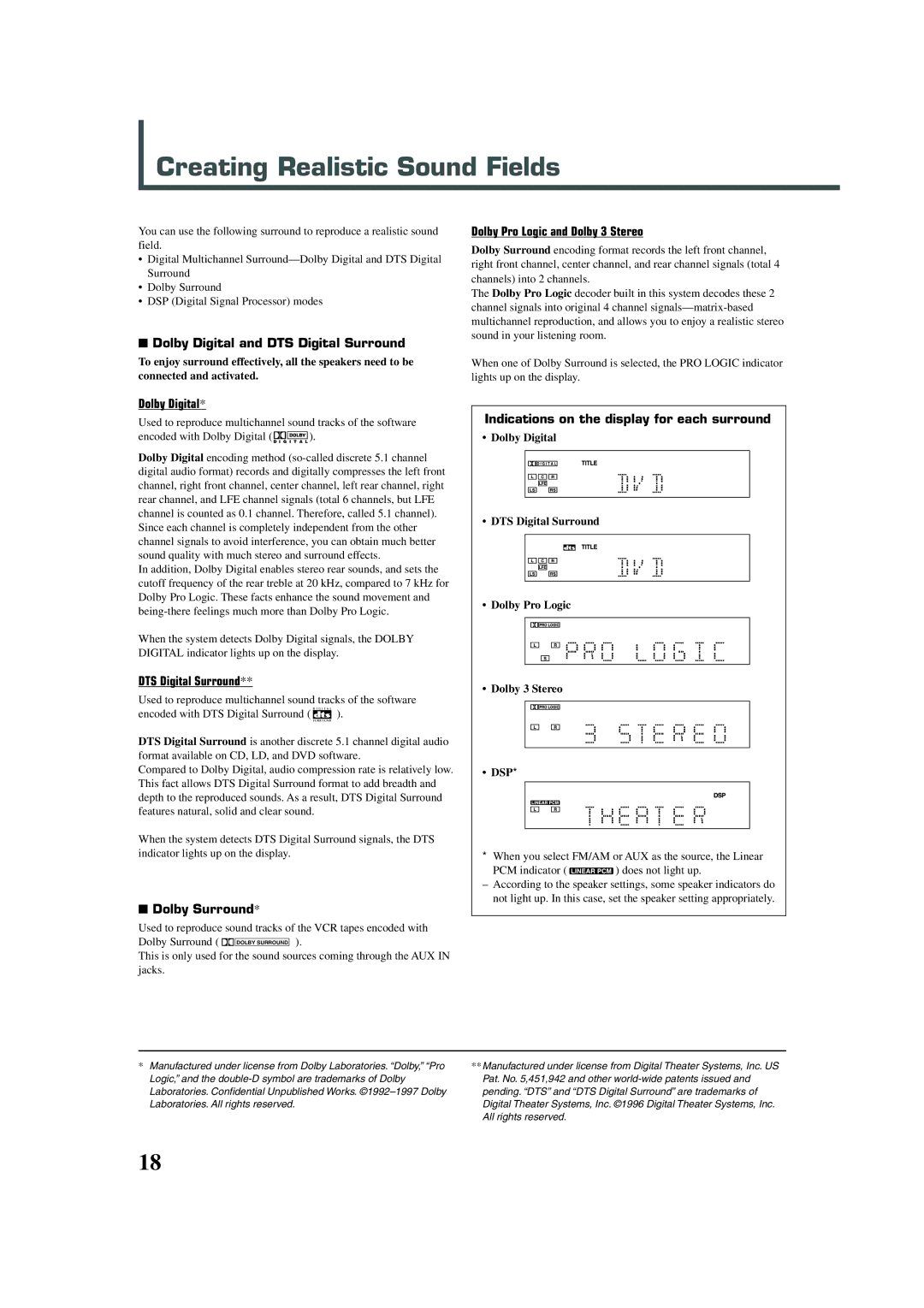 JVC TH-A30R, XV-THA30R manual Creating Realistic Sound Fields 