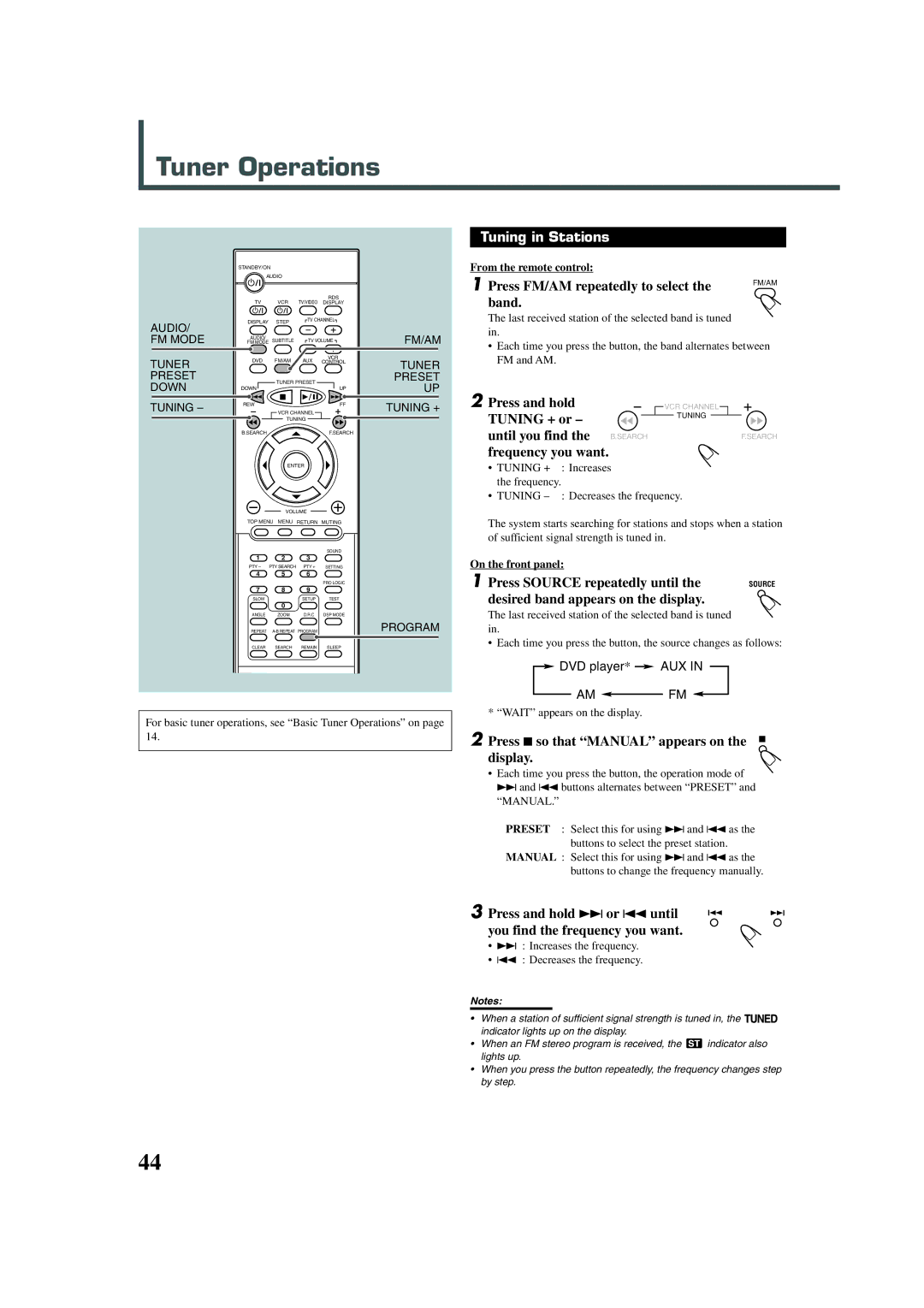 JVC TH-A30R, XV-THA30R manual Tuner Operations, Tuning in Stations 