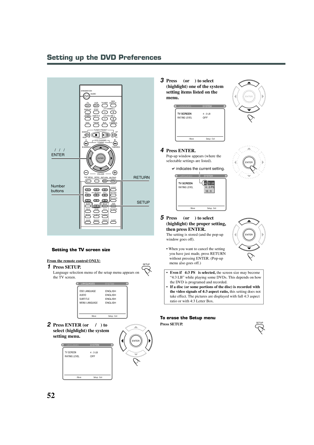 JVC TH-A30R, XV-THA30R manual Menu, Setting the TV screen size 