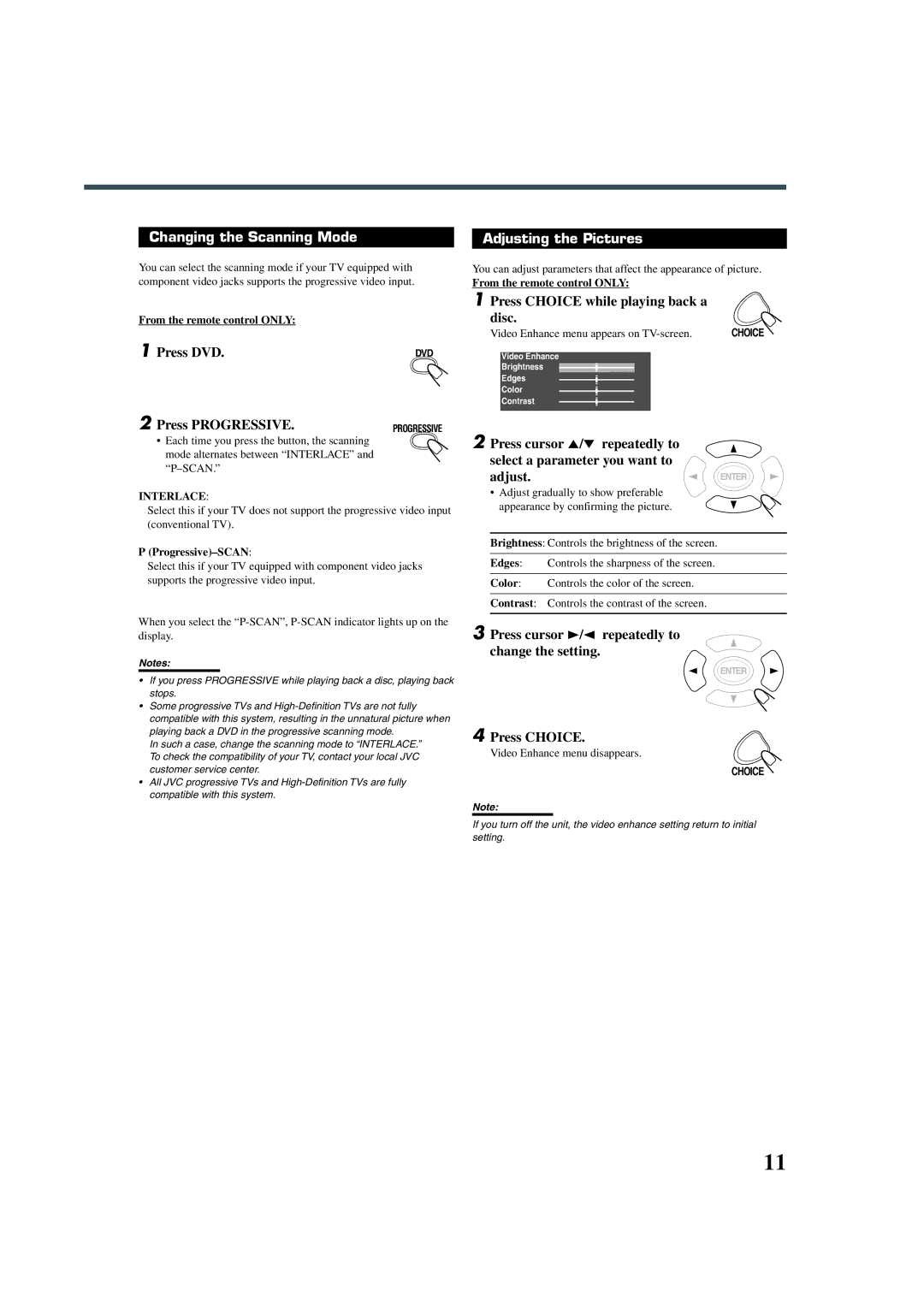 JVC TH-A32 manual Changing the Scanning Mode, Adjusting the Pictures 