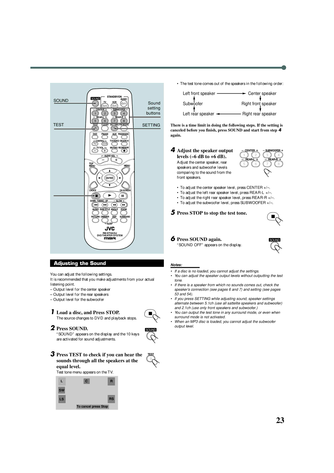 JVC TH-A32 manual Adjusting the Sound 