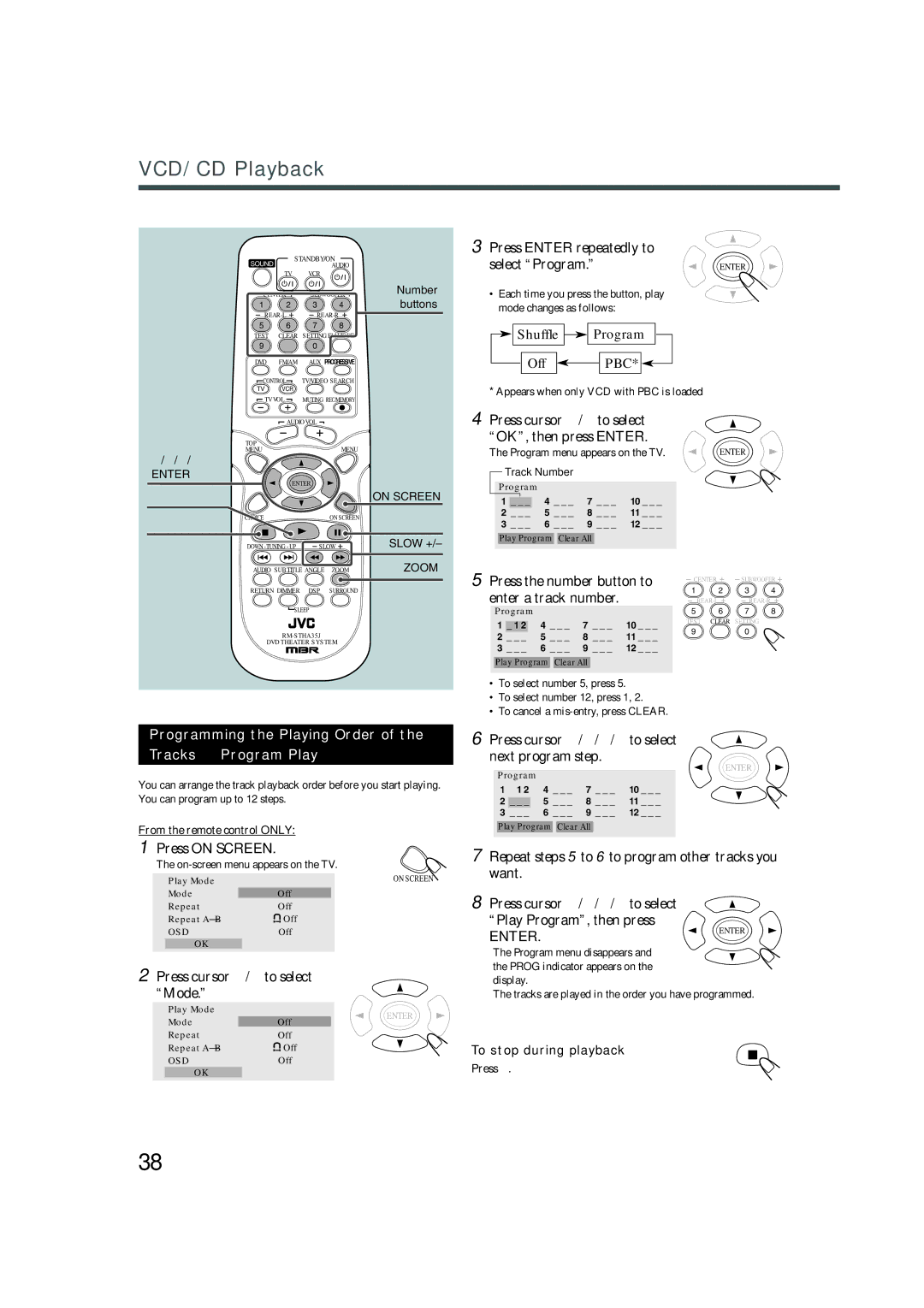 JVC TH-A32 manual Press the number button to Enter a track number, Programming the Playing Order Tracks Program Play 