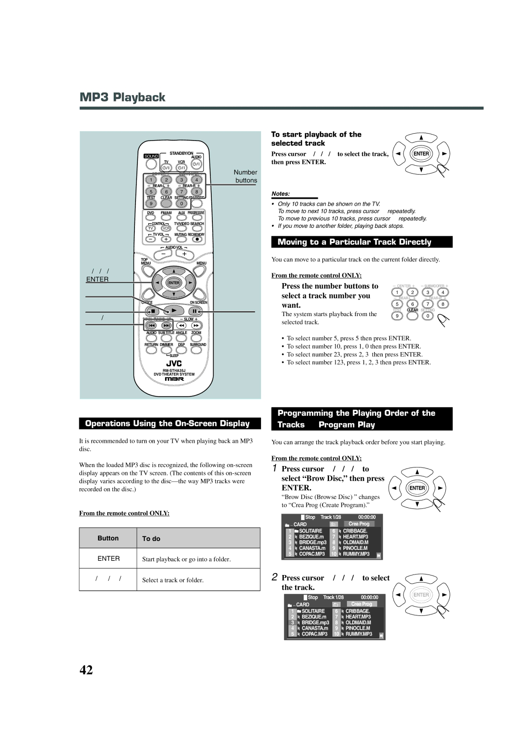 JVC TH-A32 manual Moving to a Particular Track Directly, Operations Using the On-Screen Display 