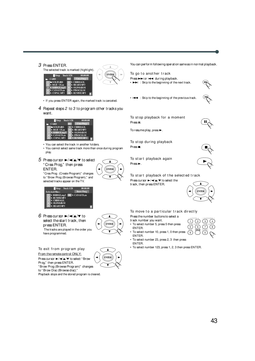 JVC TH-A32 Repeat steps 2 to 3 to program other tracks you want, Press cursor 3/2/5/∞ to select Crea Prog, then press 