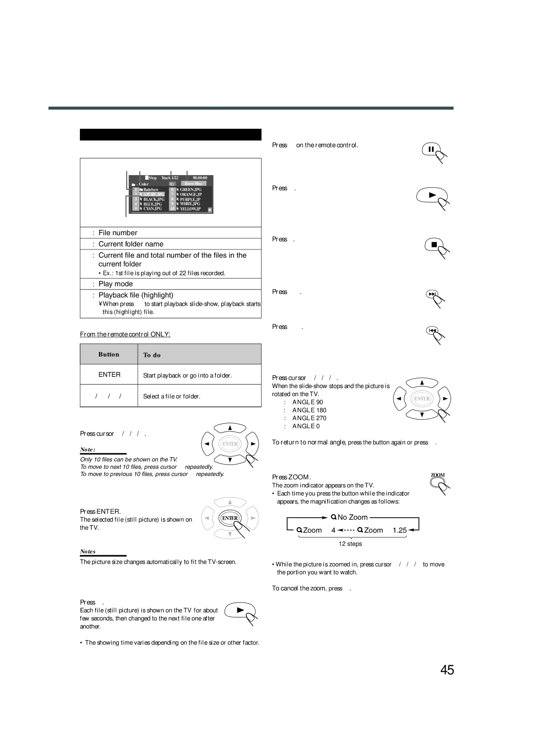 JVC TH-A32 manual To stop the slide-show playback temporarily, To resume the slide-show playback, To skip files forward 