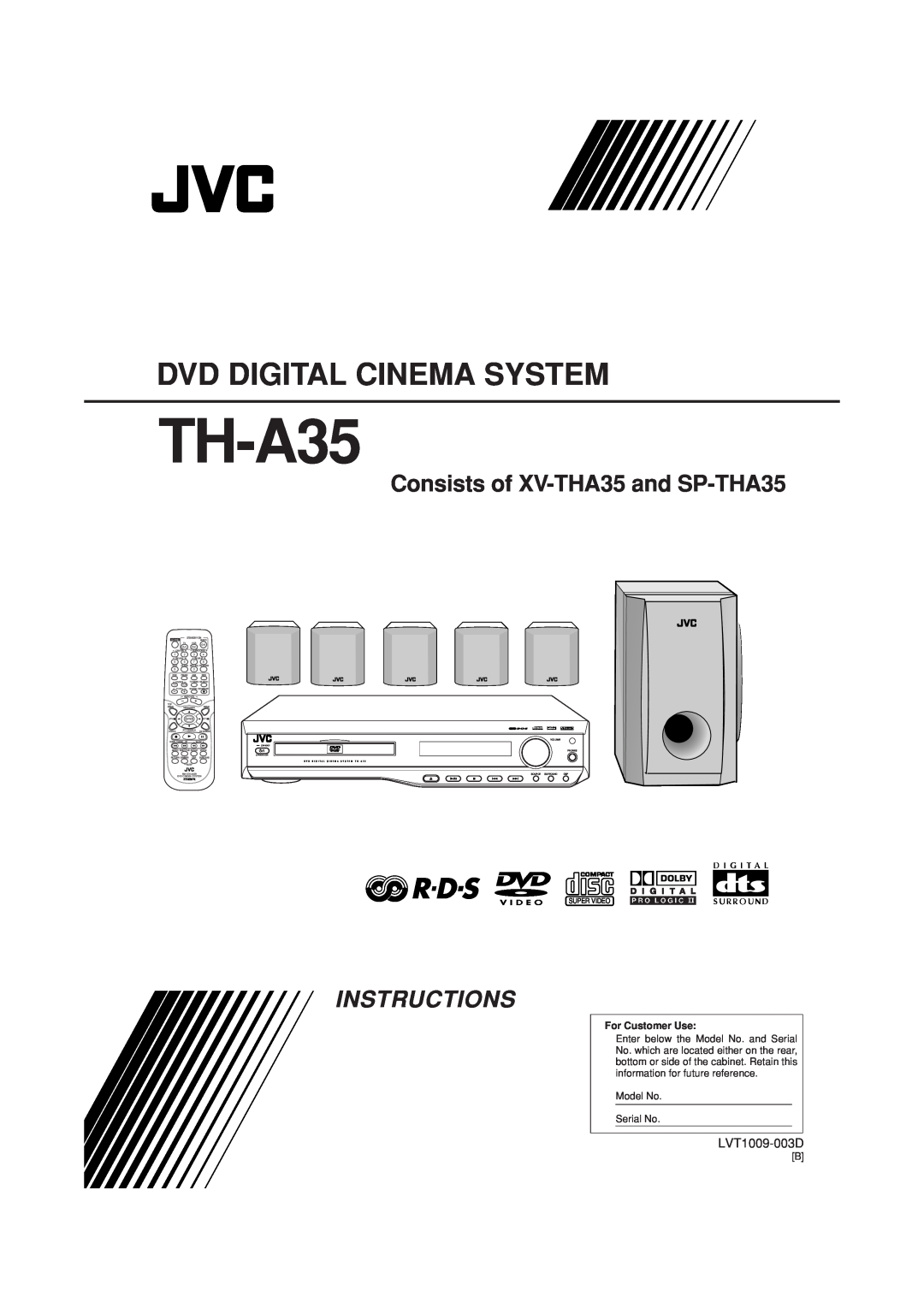 JVC TH-A35 manual Consists of XV-THA35and SP-THA35, LVT1009-003D, Dvd Digital Cinema System, Instructions, Sound 
