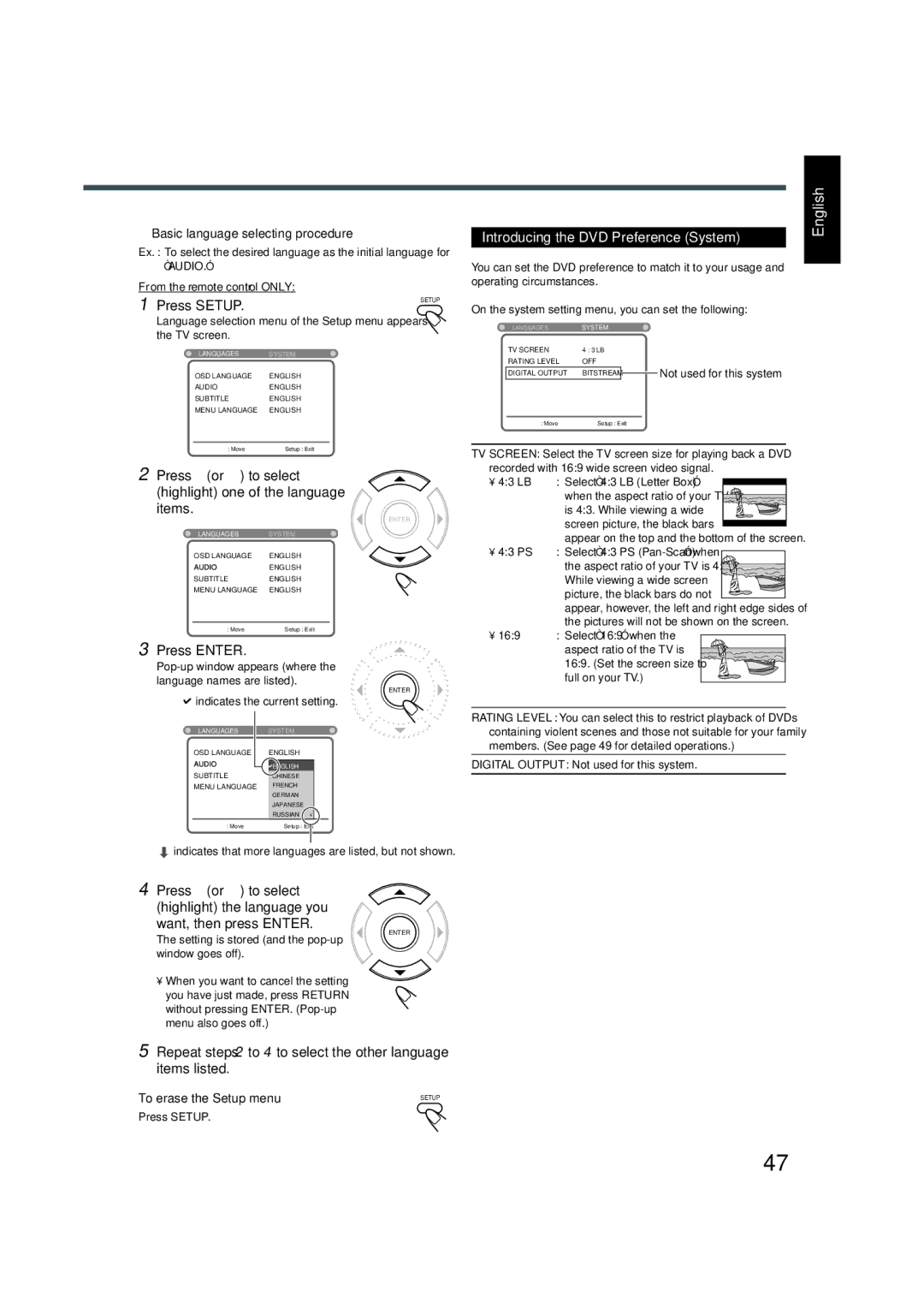 JVC TH-A5 manual Introducing the DVD Preference System 