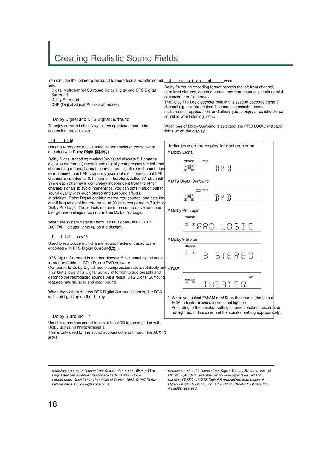 JVC TH-A5 manual Creating Realistic Sound Fields 