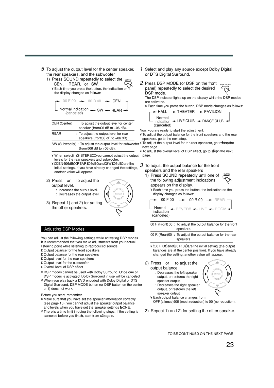 JVC TH-A5 manual Adjusting DSP Modes 