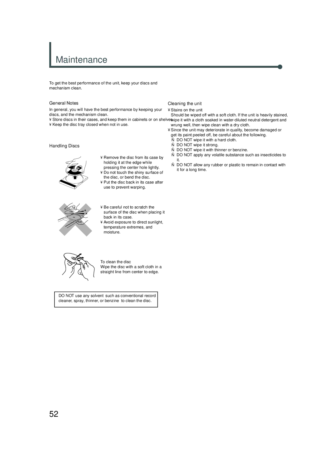 JVC TH-A5 manual Maintenance 