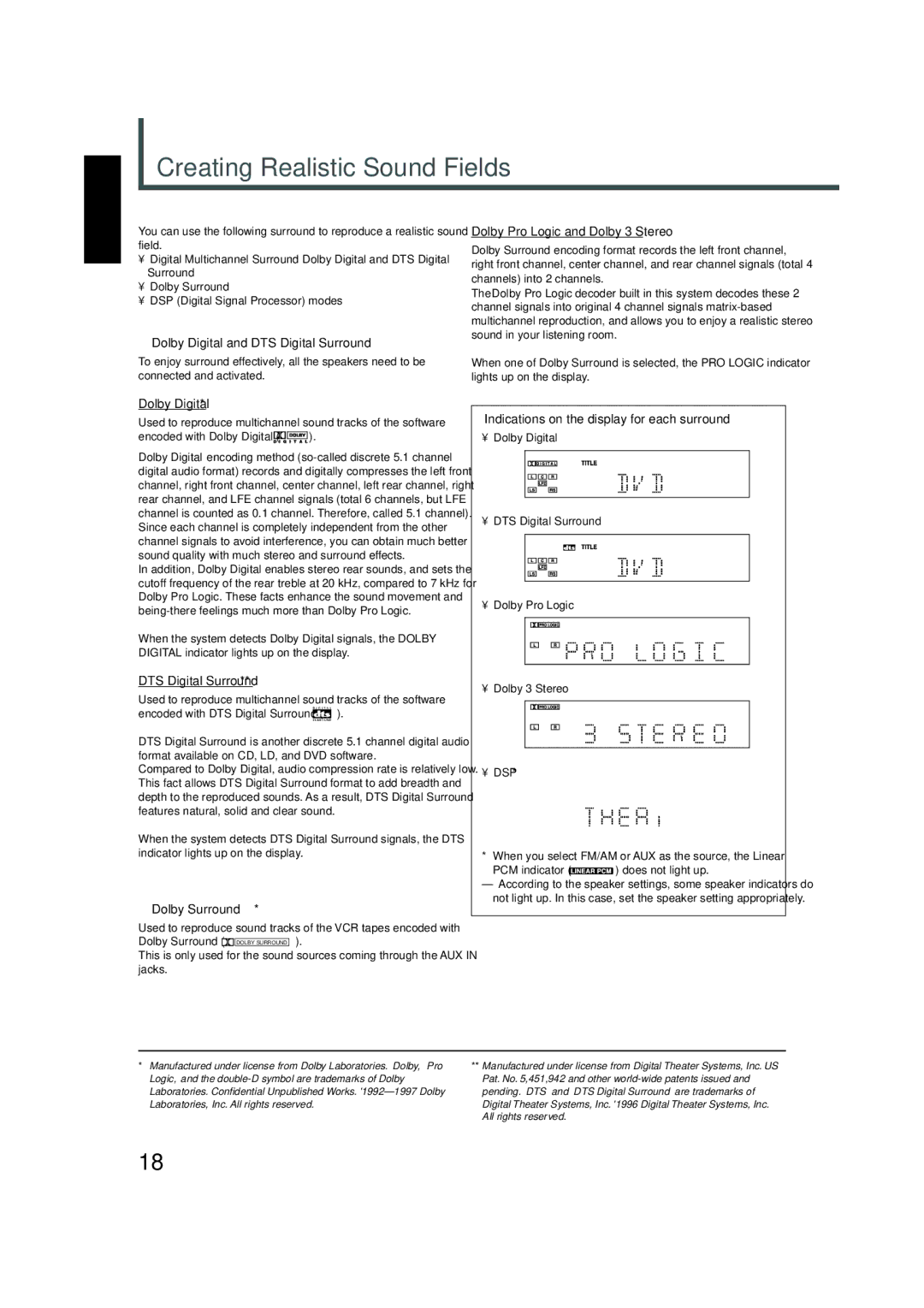 JVC TH-A5 manual Creating Realistic Sound Fields 