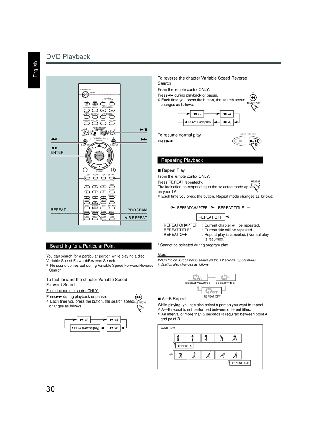 JVC TH-A5 manual Searching for a Particular Point, Repeating Playback 