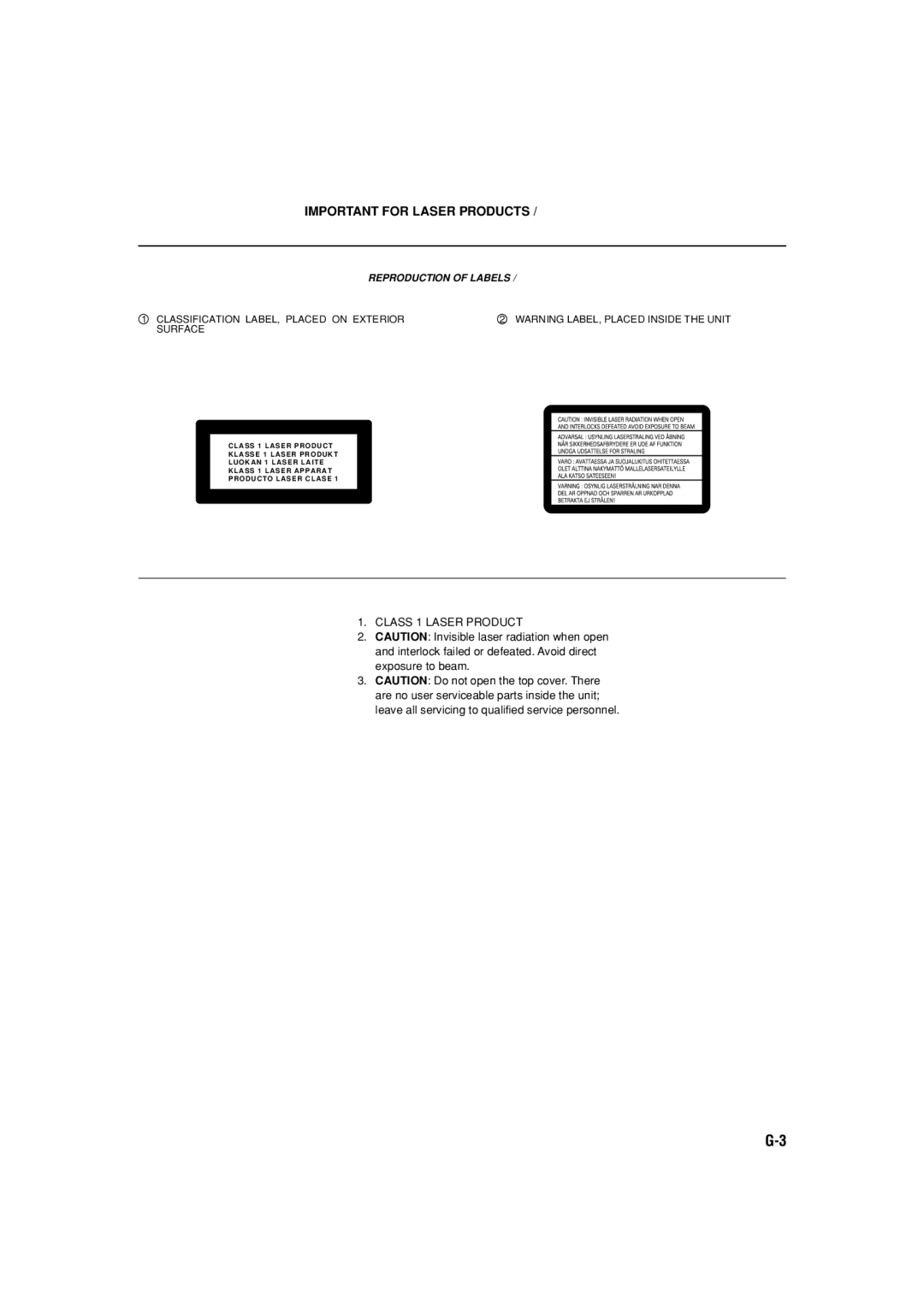 JVC TH-A5 manual Important for Laser Products 