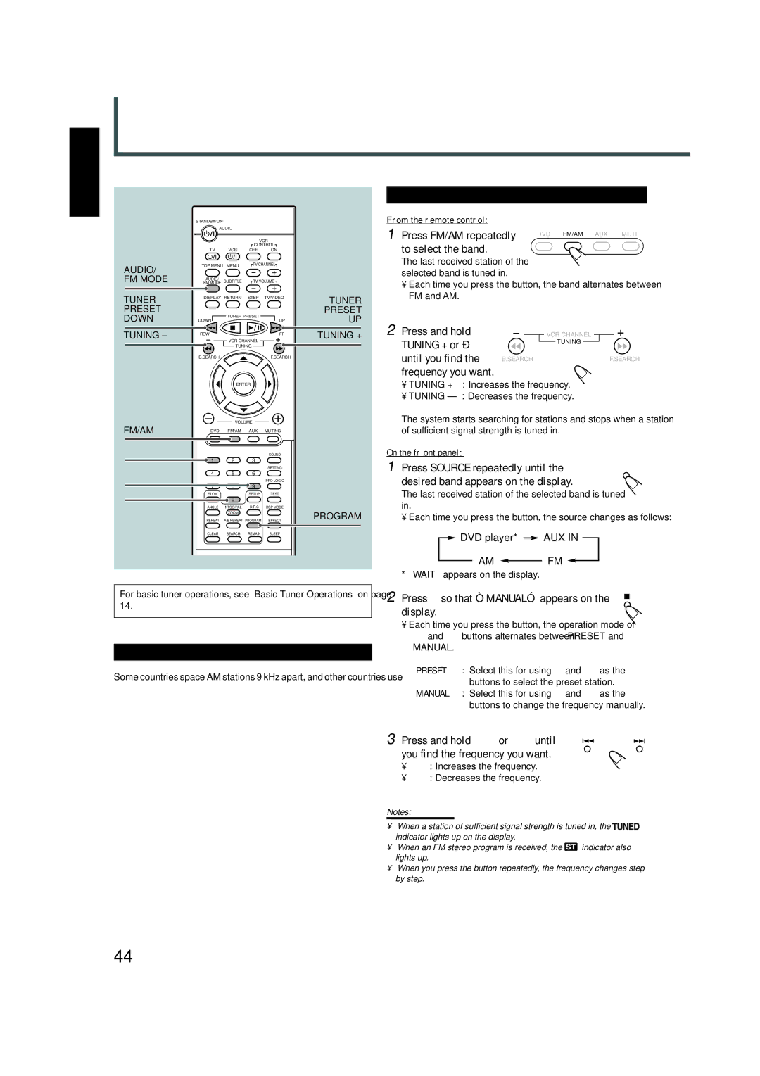 JVC TH-A5 manual Tuner Operations, Setting the AM Tuner Interval Spacing, Tuning in Stations 