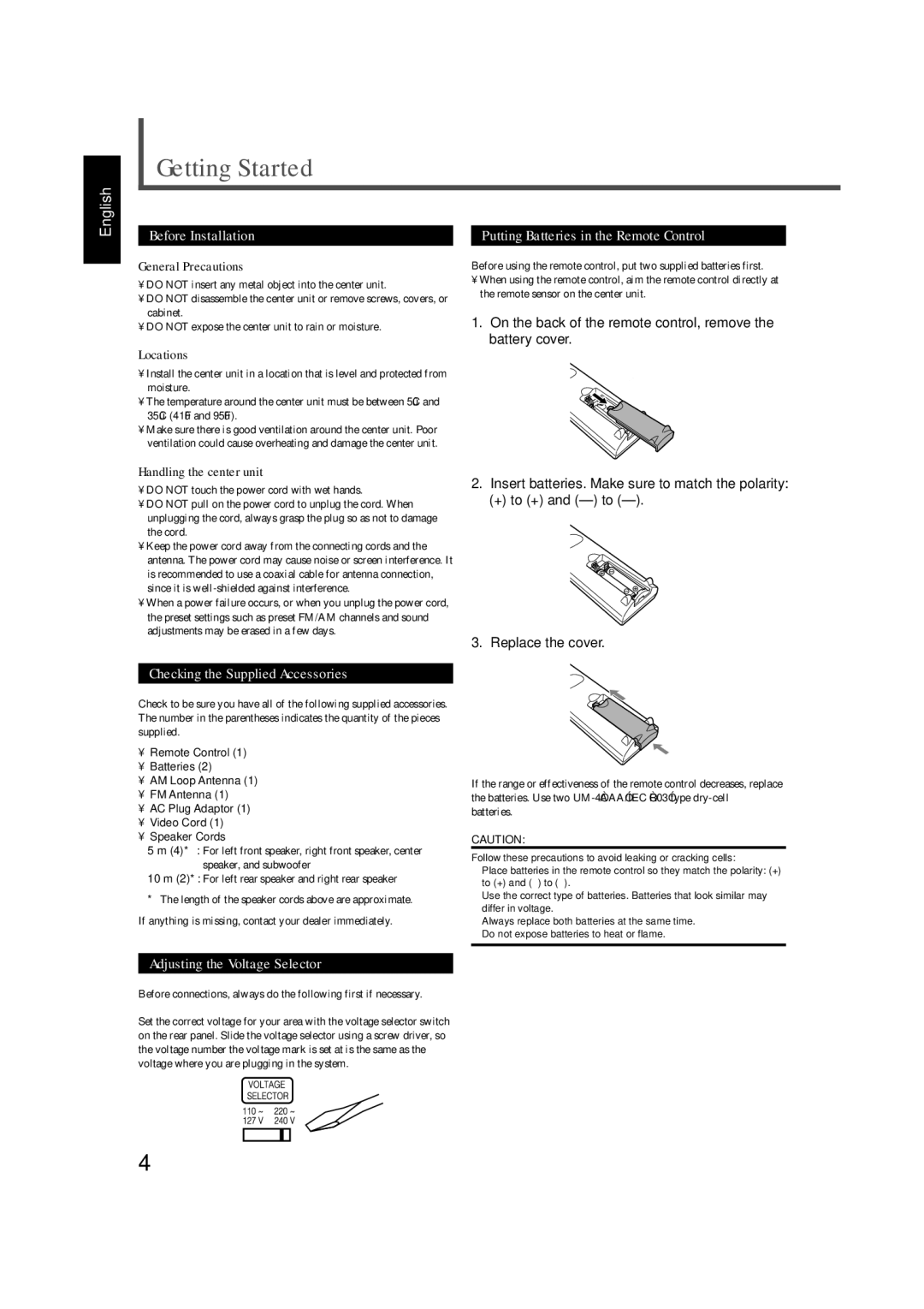 JVC TH-A5 manual Getting Started 