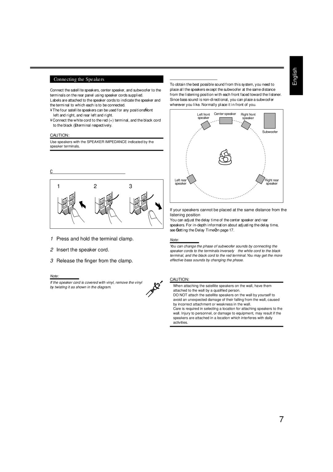 JVC TH-A5 manual Connecting the Speakers 