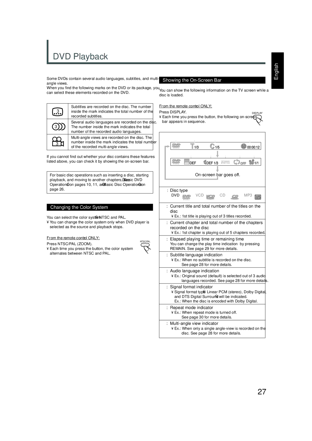 JVC TH-A5 manual DVD Playback 