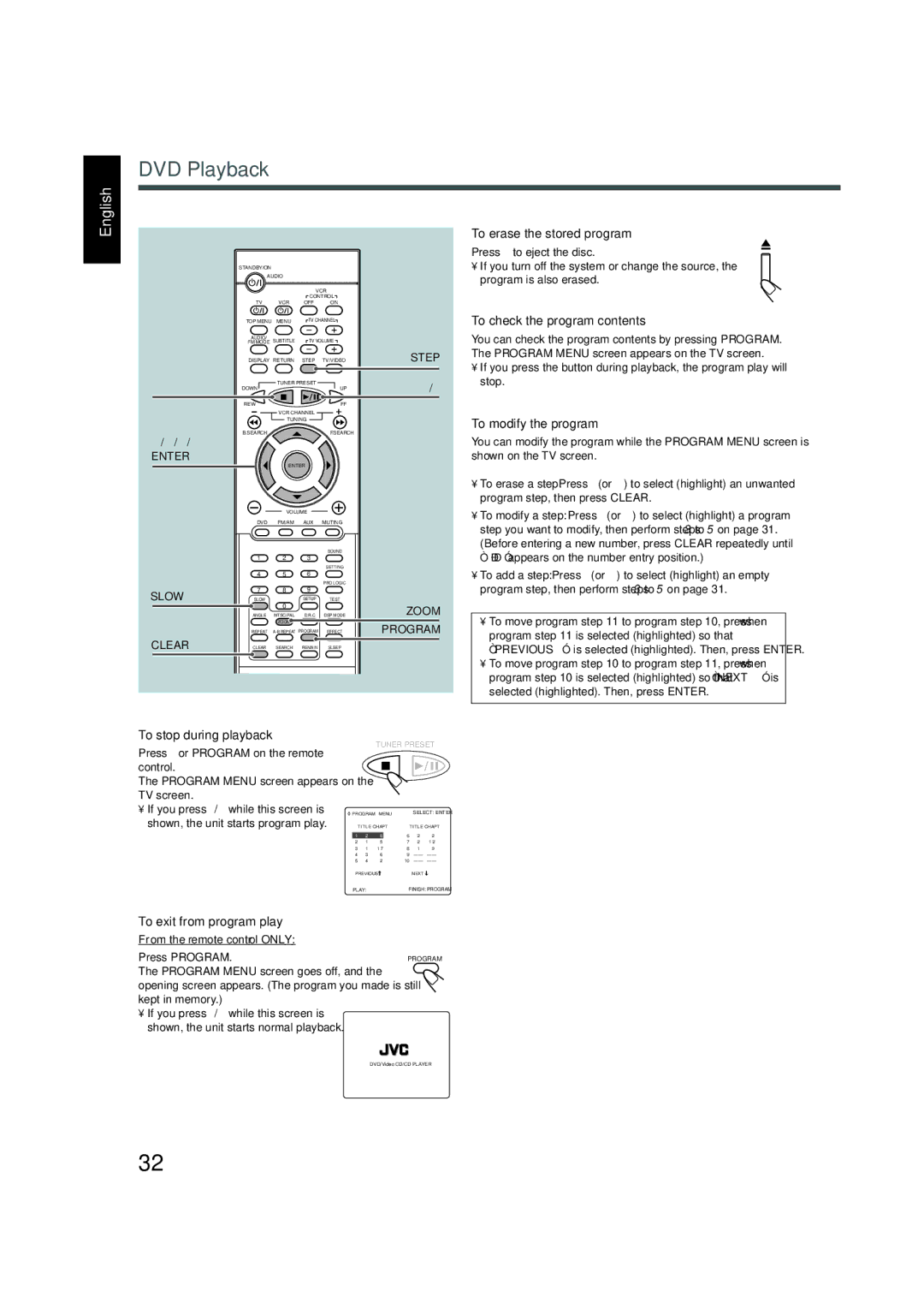 JVC TH-A5 manual To erase the stored program 