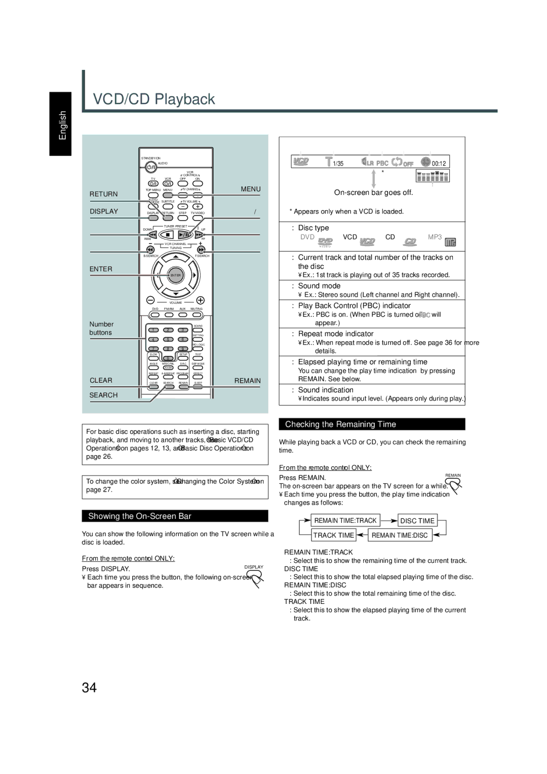 JVC TH-A5 manual VCD/CD Playback 