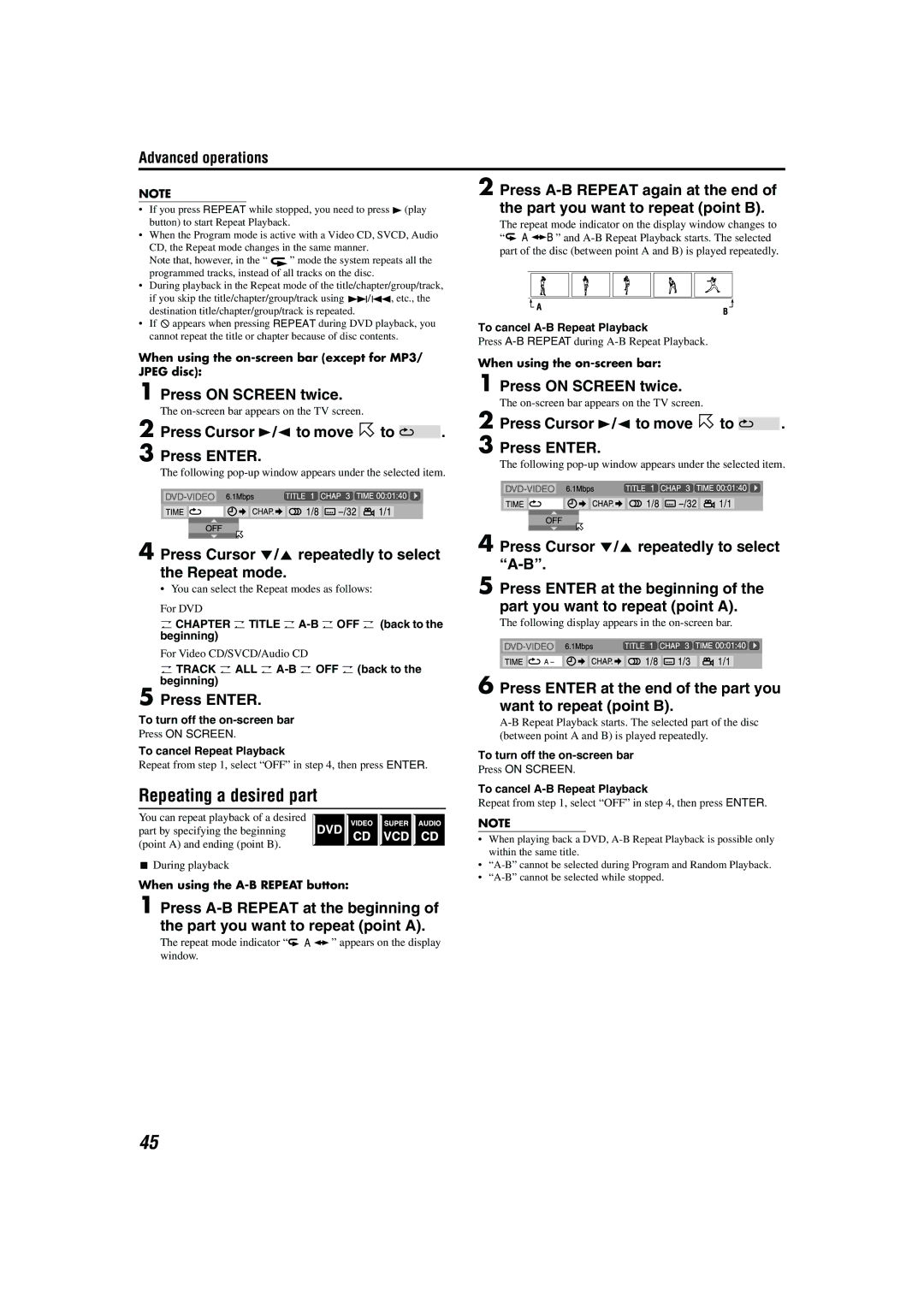 JVC TH-A55, TH-A85 manual Repeating a desired part 