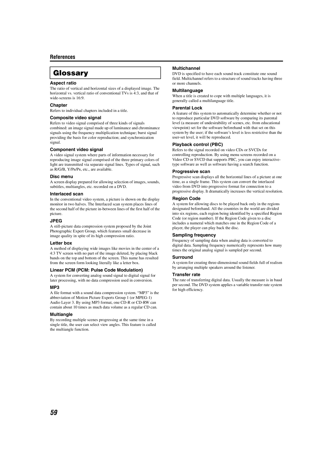 JVC TH-A55, TH-A85 manual Glossary, Refers to individual chapters included in a title 