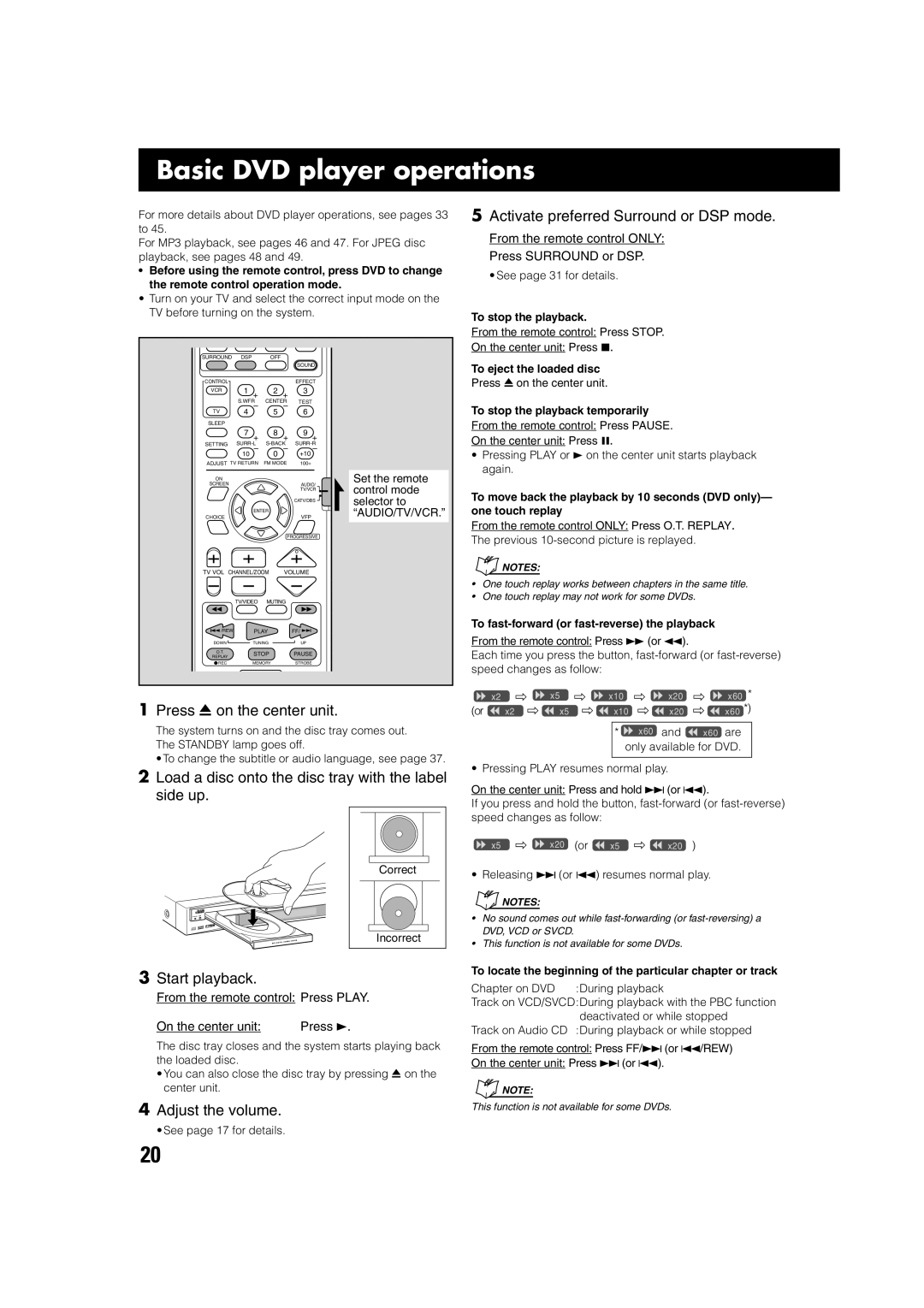 JVC TH-A75 manual Basic DVD player operations 