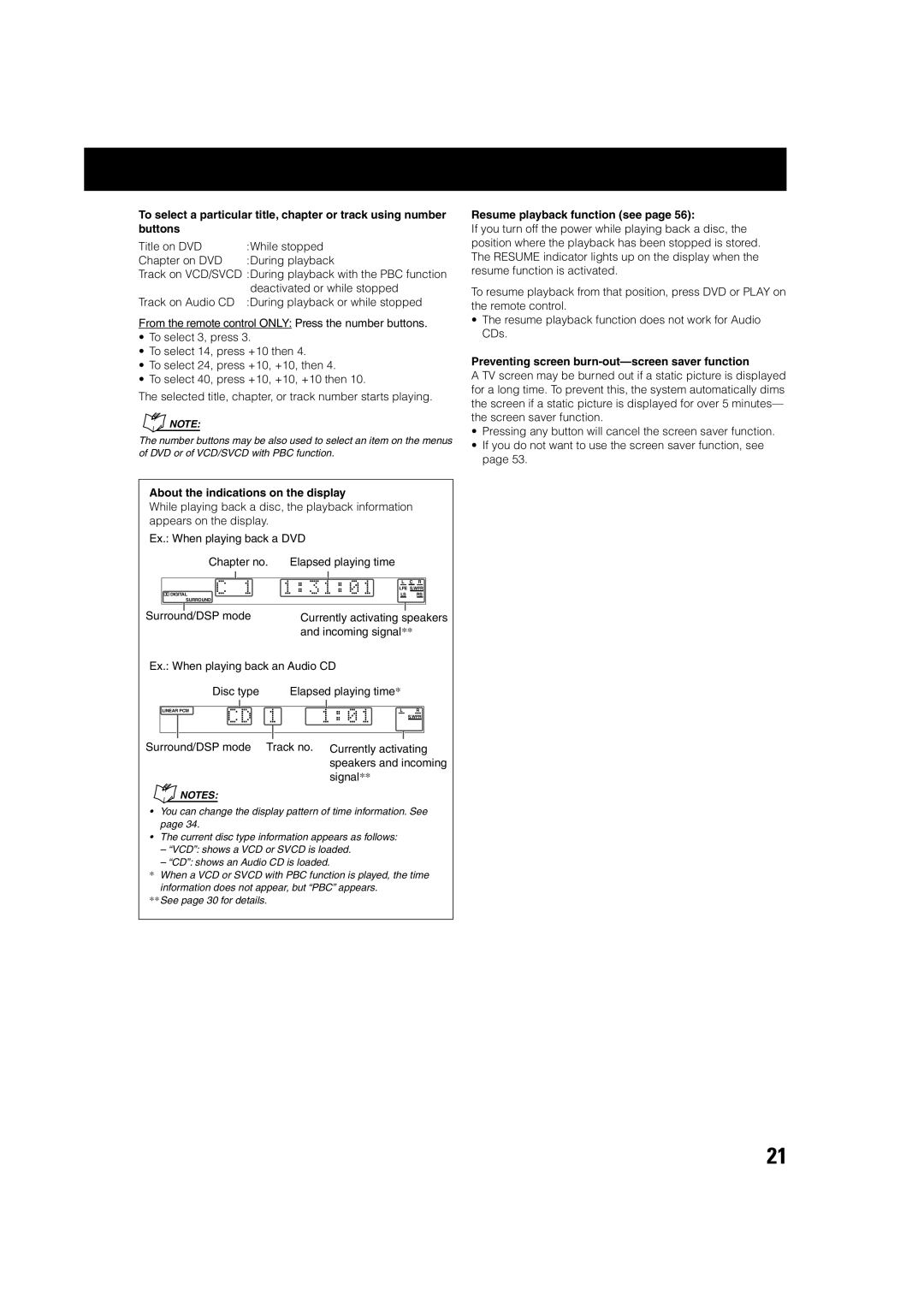 JVC TH-A75 manual About the indications on the display, Resume playback function see 