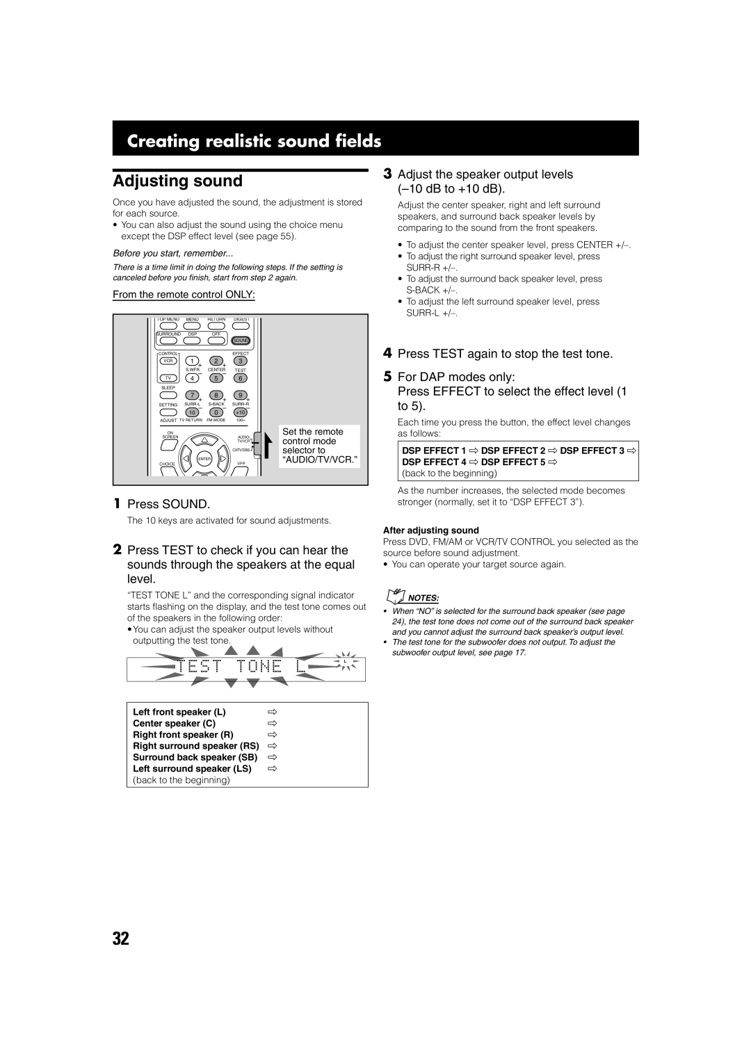 JVC TH-A75 manual Adjusting sound, Press Sound, Adjust the speaker output levels -10 dB to +10 dB, After adjusting sound 