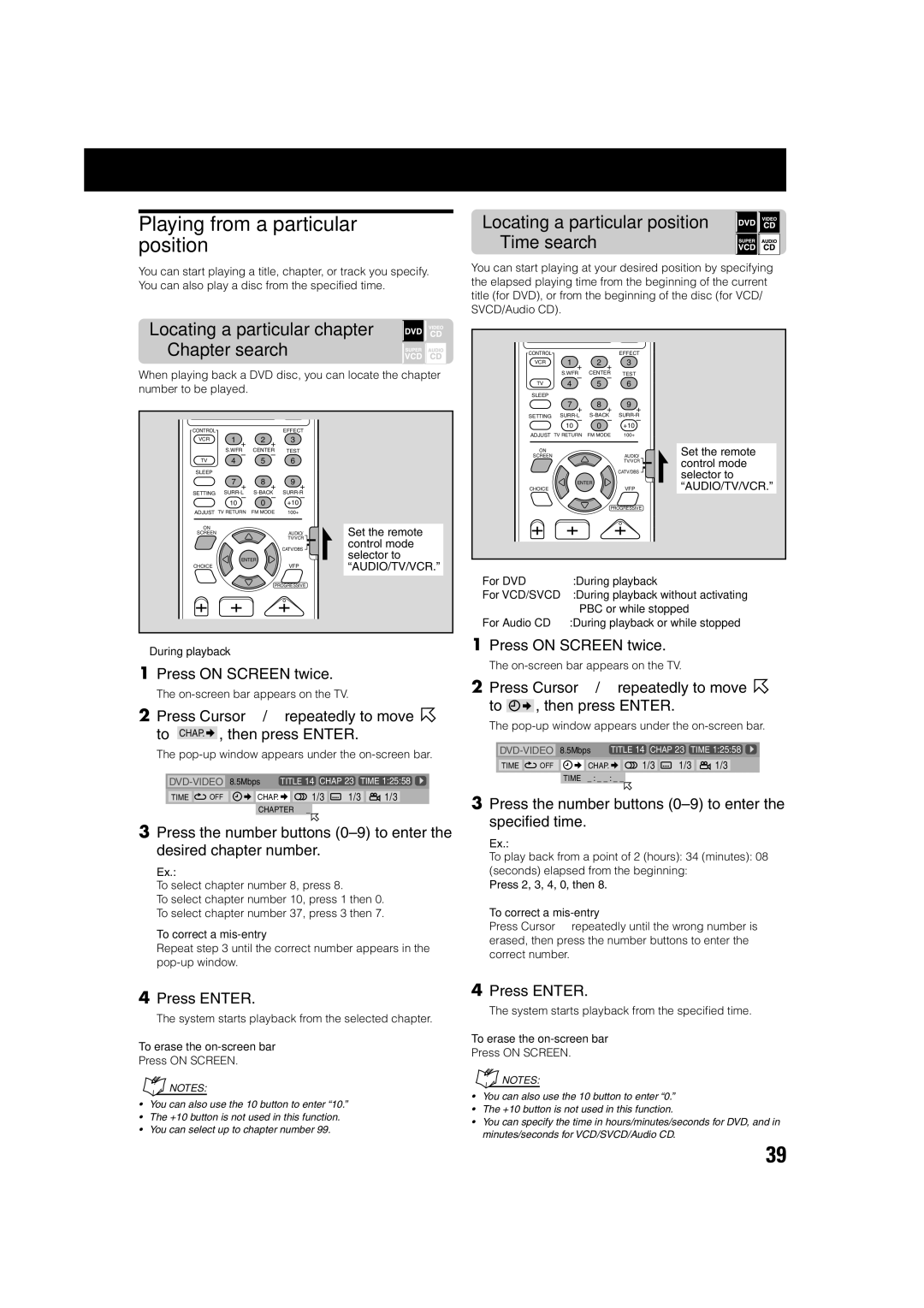 JVC TH-A75 manual Playing from a particular position, Locating a particular chapter Chapter search, To correct a mis-entry 