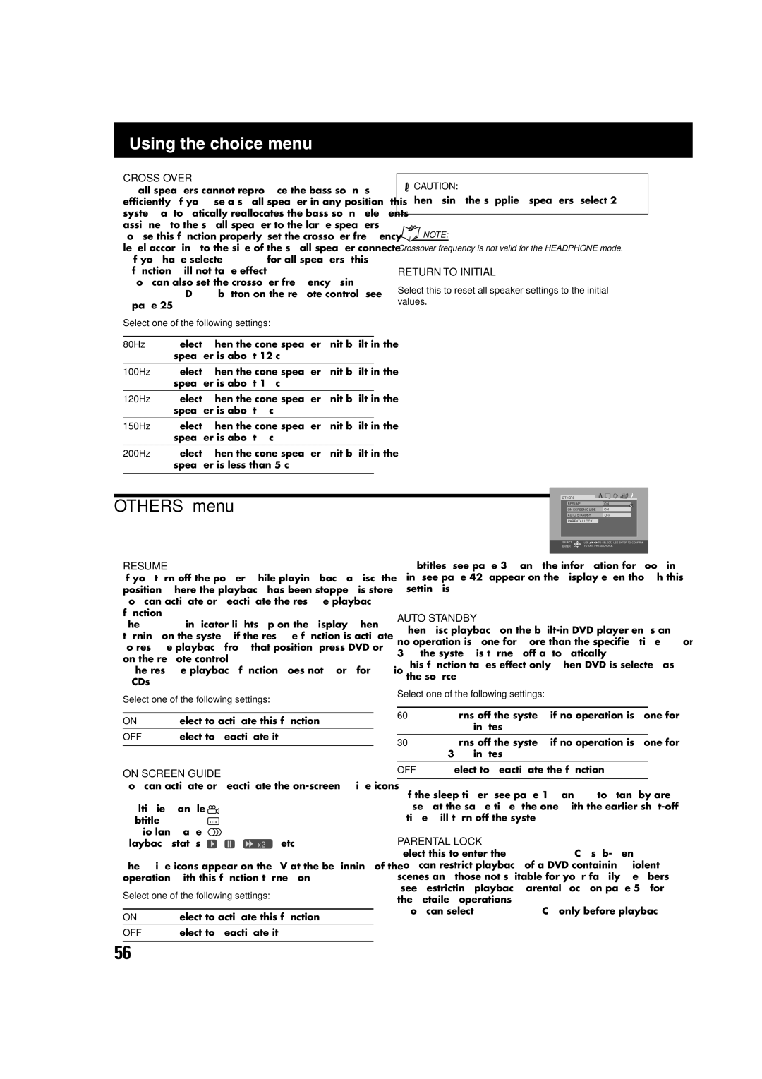 JVC TH-A75 manual Others menu, ¶ Cross Over 