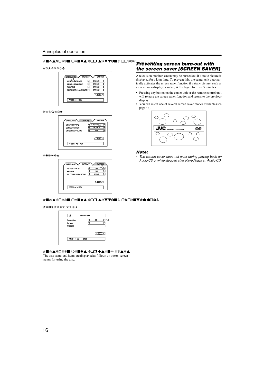 JVC TH-A9 manual Preventing screen burn-out with, Screen saver Screen Saver, On-screen menus for setting preferences 