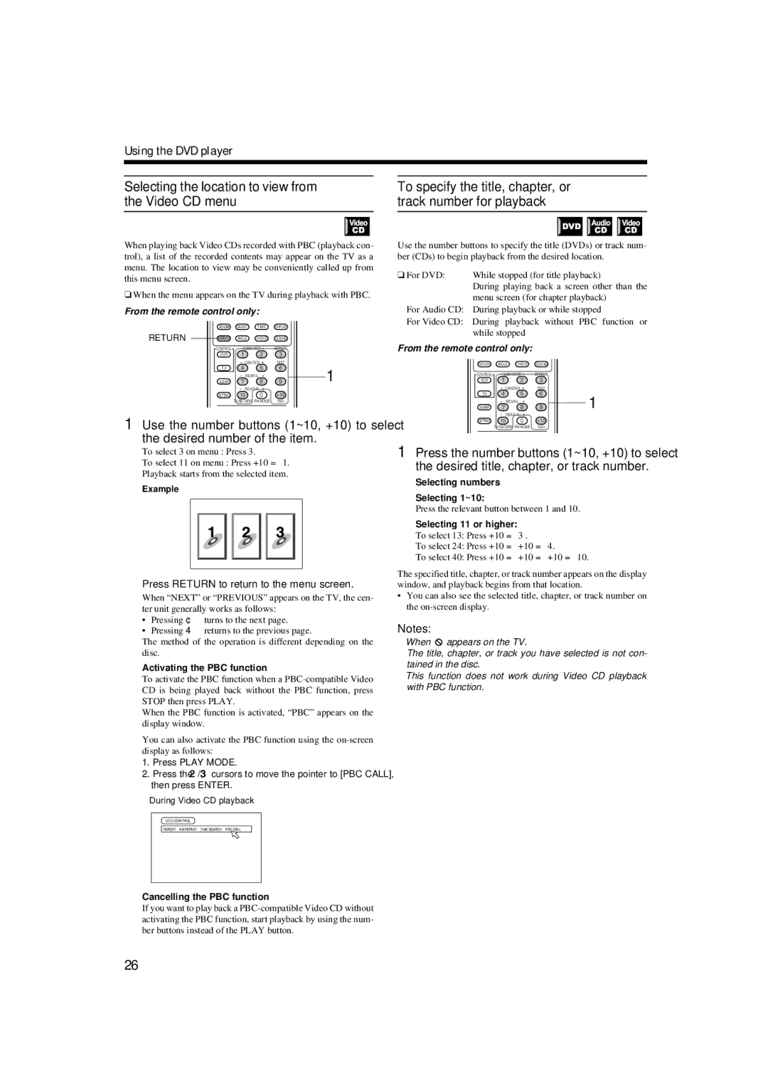 JVC TH-A9 manual Desired number of the item, Press Return to return to the menu screen 