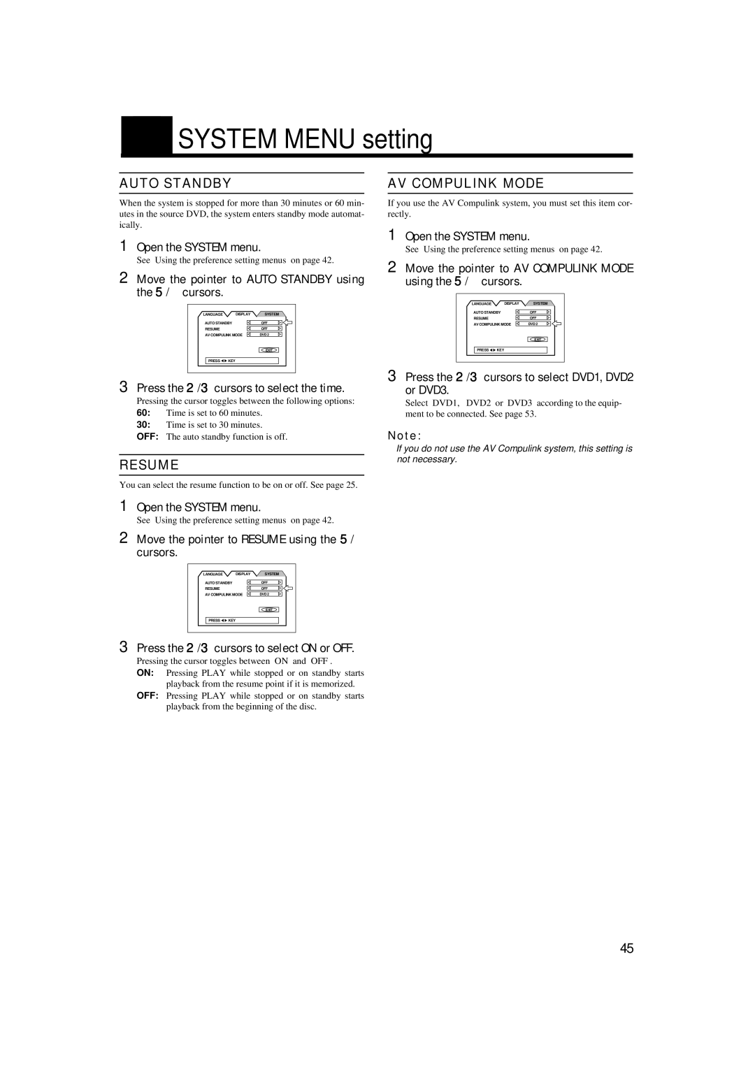 JVC TH-A9 manual System Menu setting 