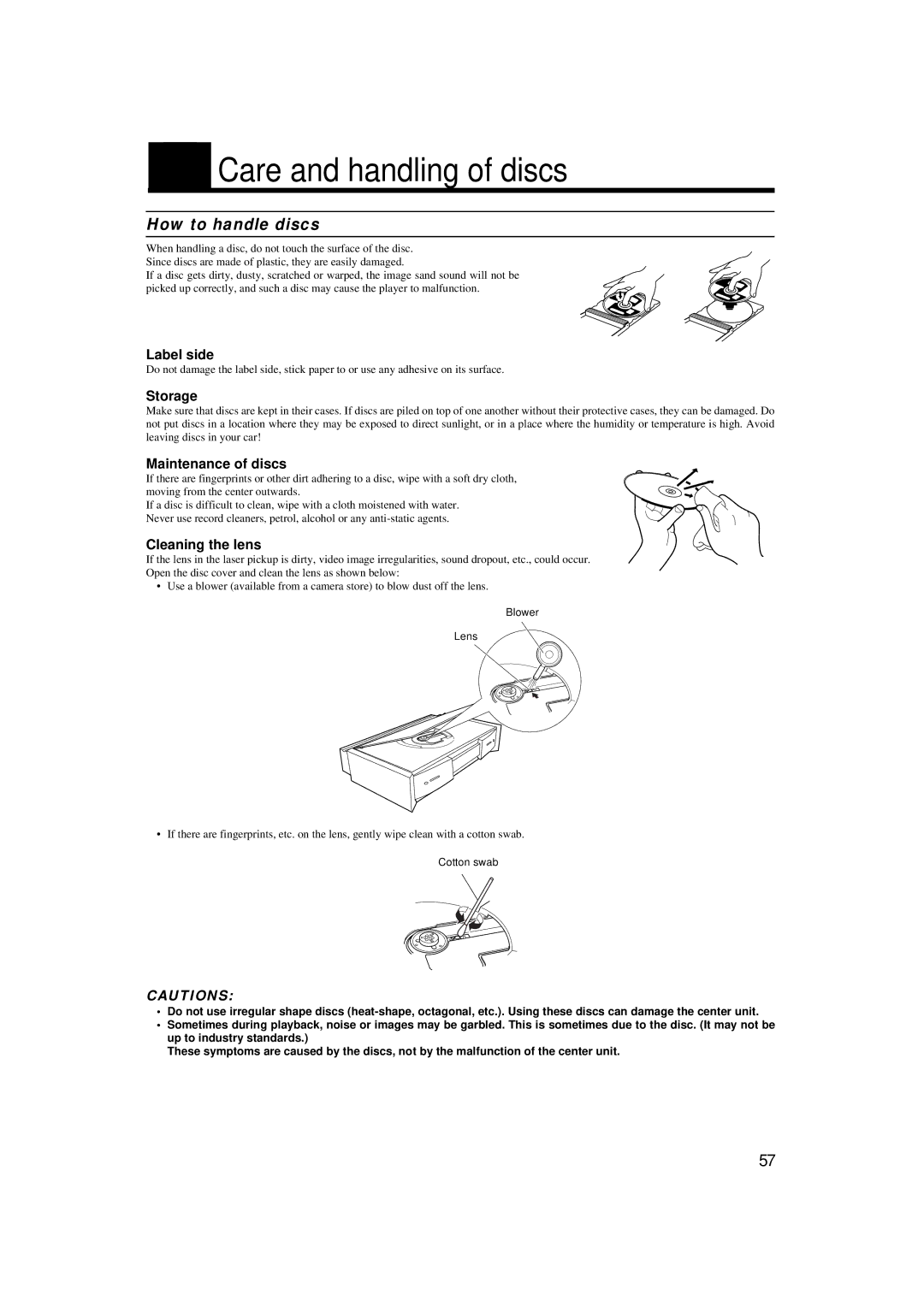 JVC TH-A9 manual Care and handling of discs, How to handle discs 