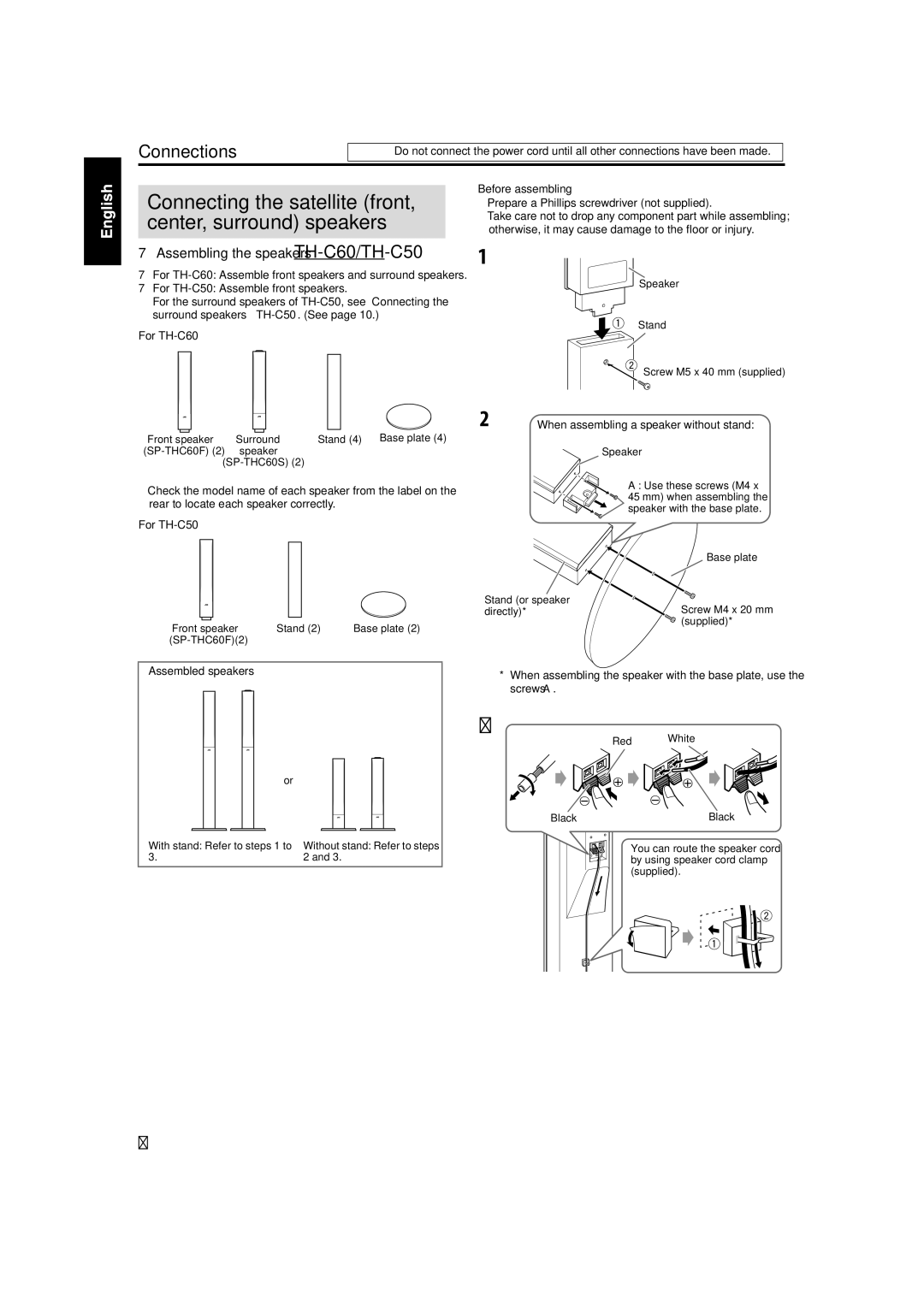 JVC TH-C50, TH-C40 manual Connections, For TH-C60 