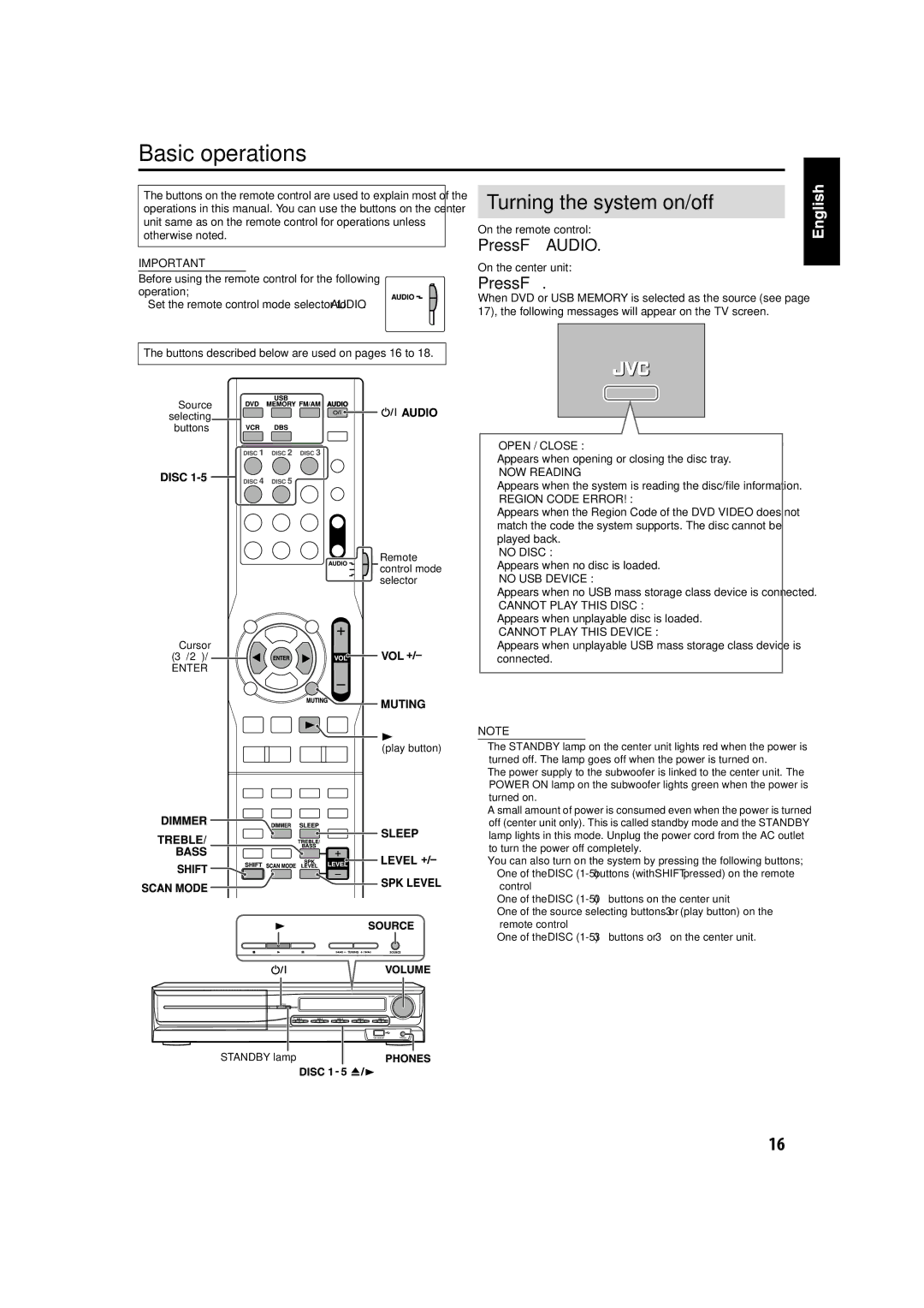 JVC TH-C50, TH-C60, TH-C40 manual Basic operations 