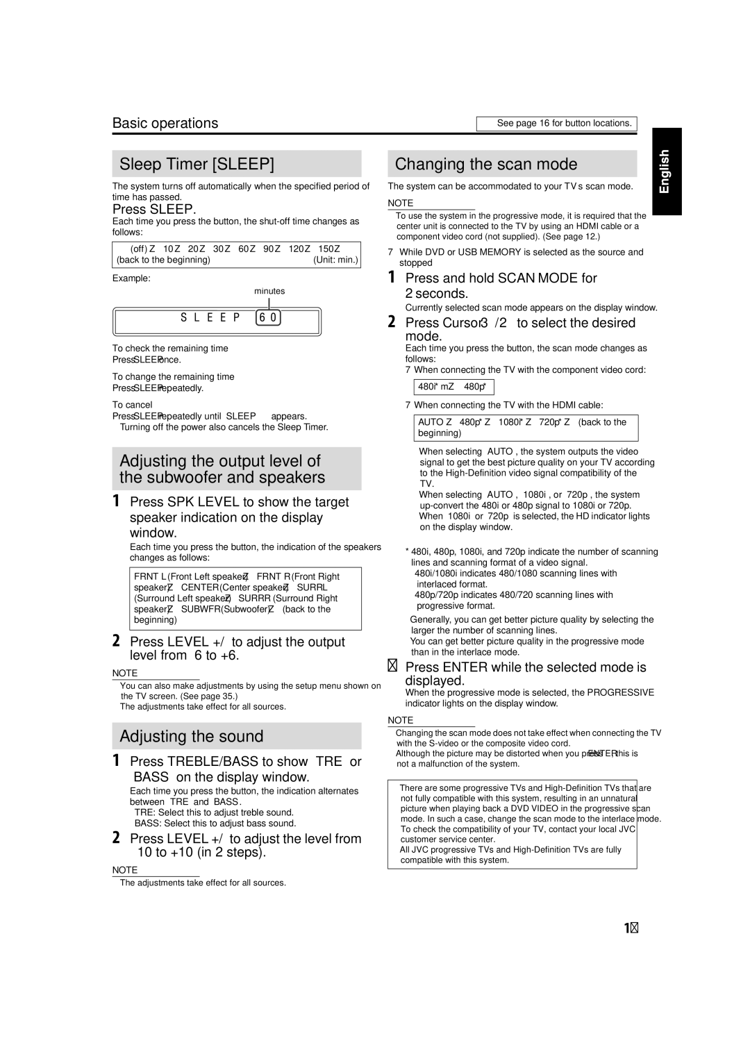 JVC TH-C60, TH-C50, TH-C40 manual Sleep Timer Sleep 