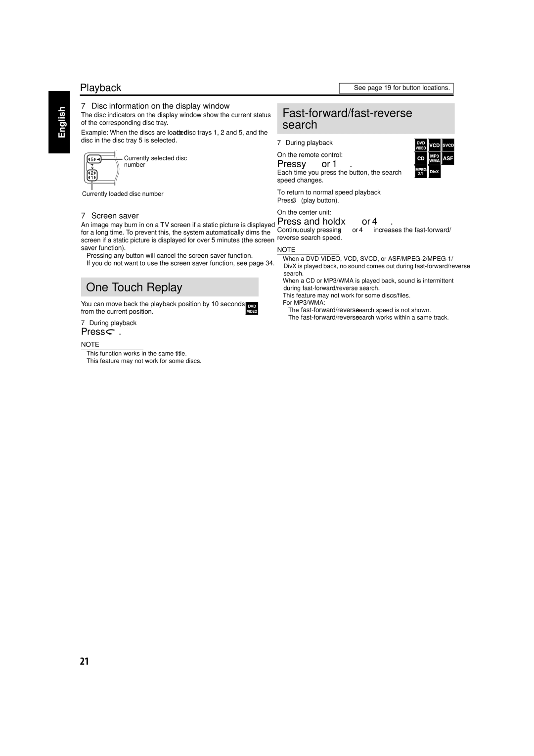 JVC TH-C60, TH-C50, TH-C40 manual One Touch Replay 