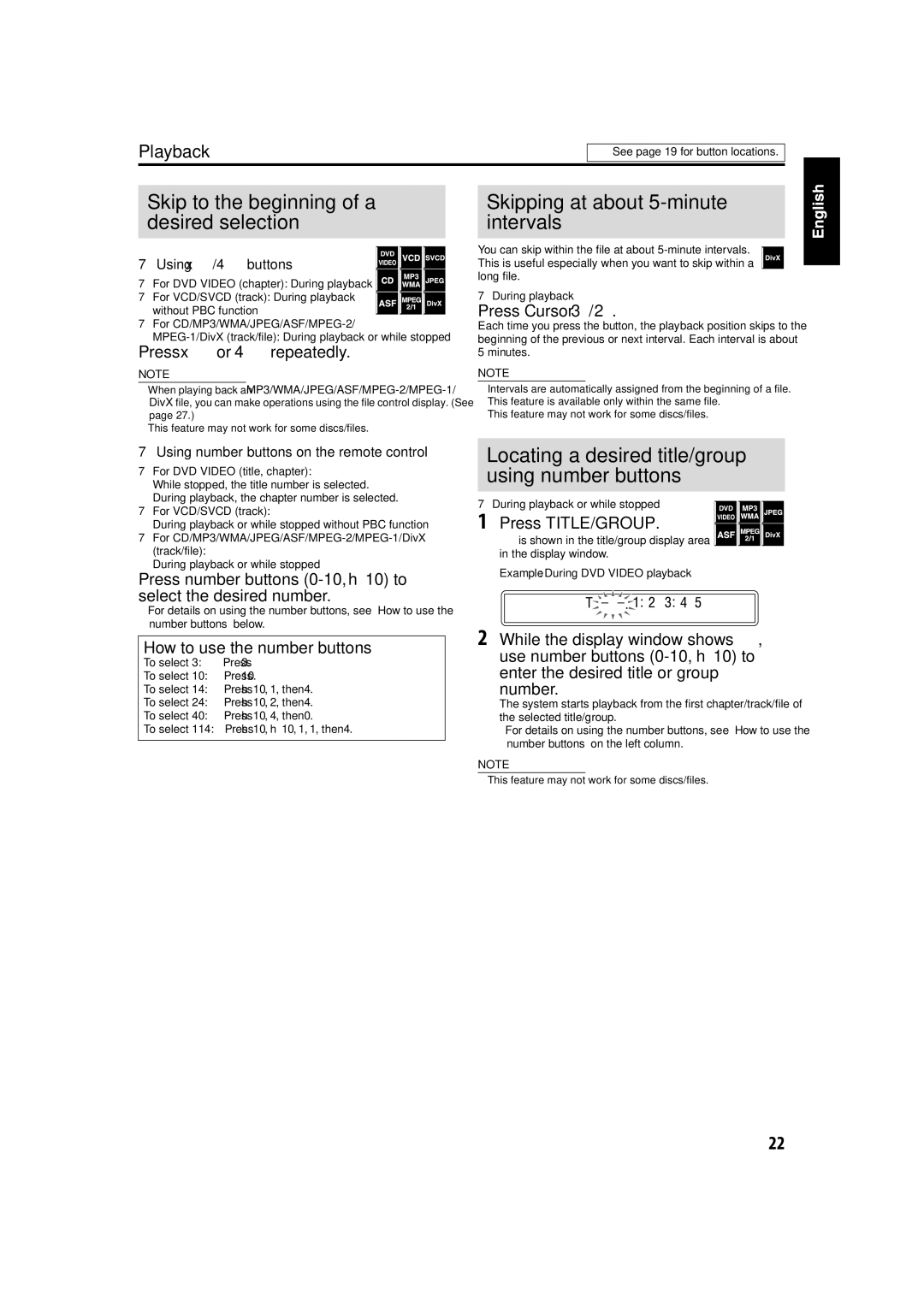 JVC TH-C50, TH-C60, TH-C40 manual Skip to the beginning of a desired selection 