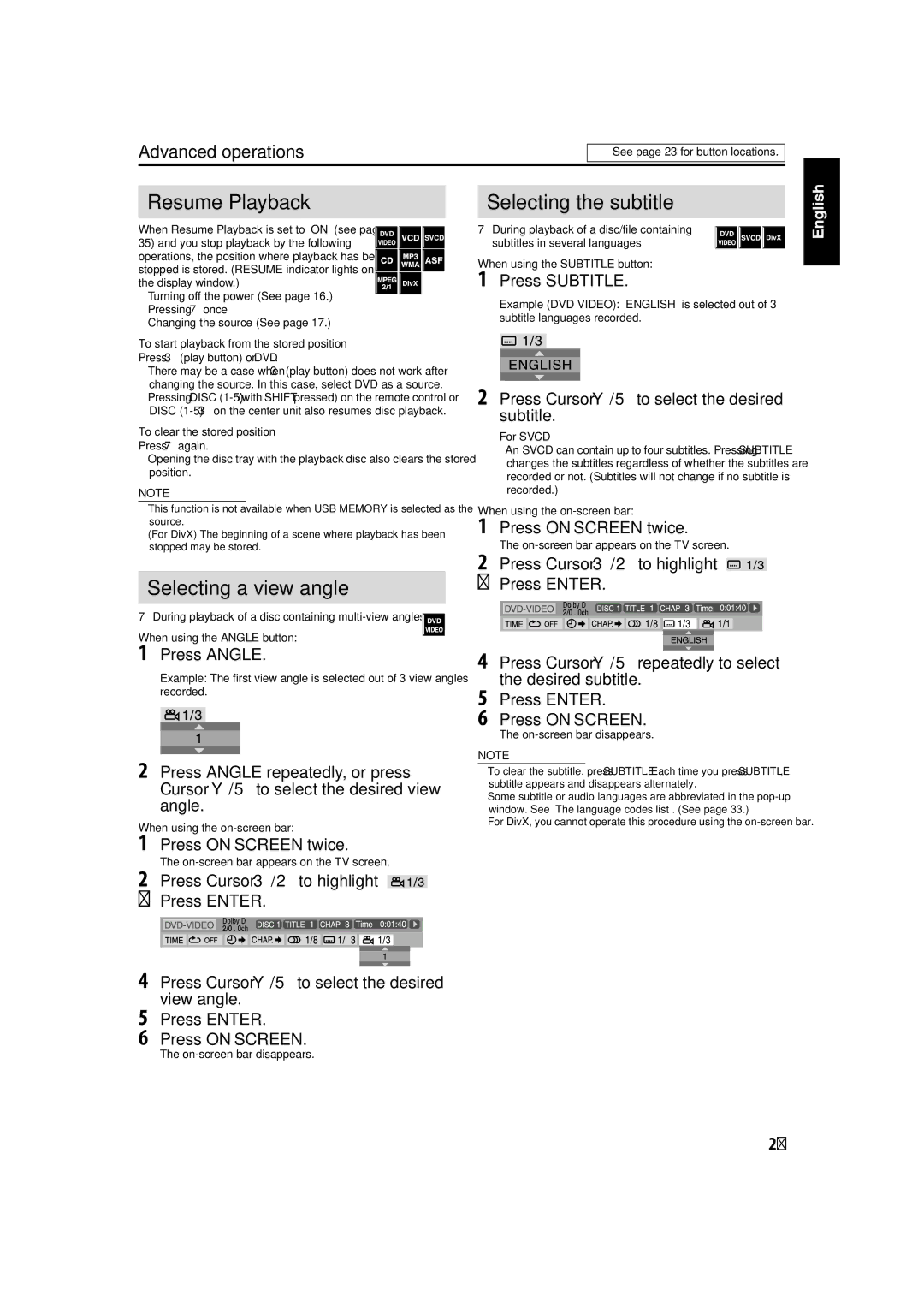 JVC TH-C50, TH-C60, TH-C40 manual Resume Playback 