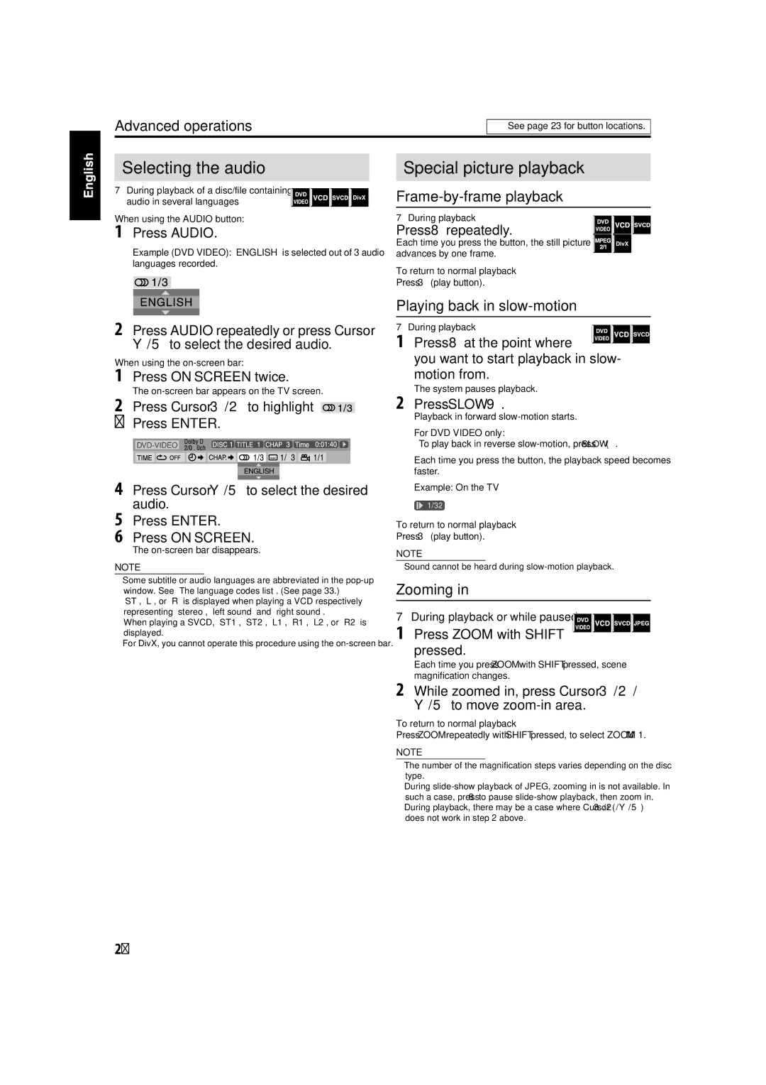 JVC TH-C40, TH-C60, TH-C50 manual Selecting the audio 