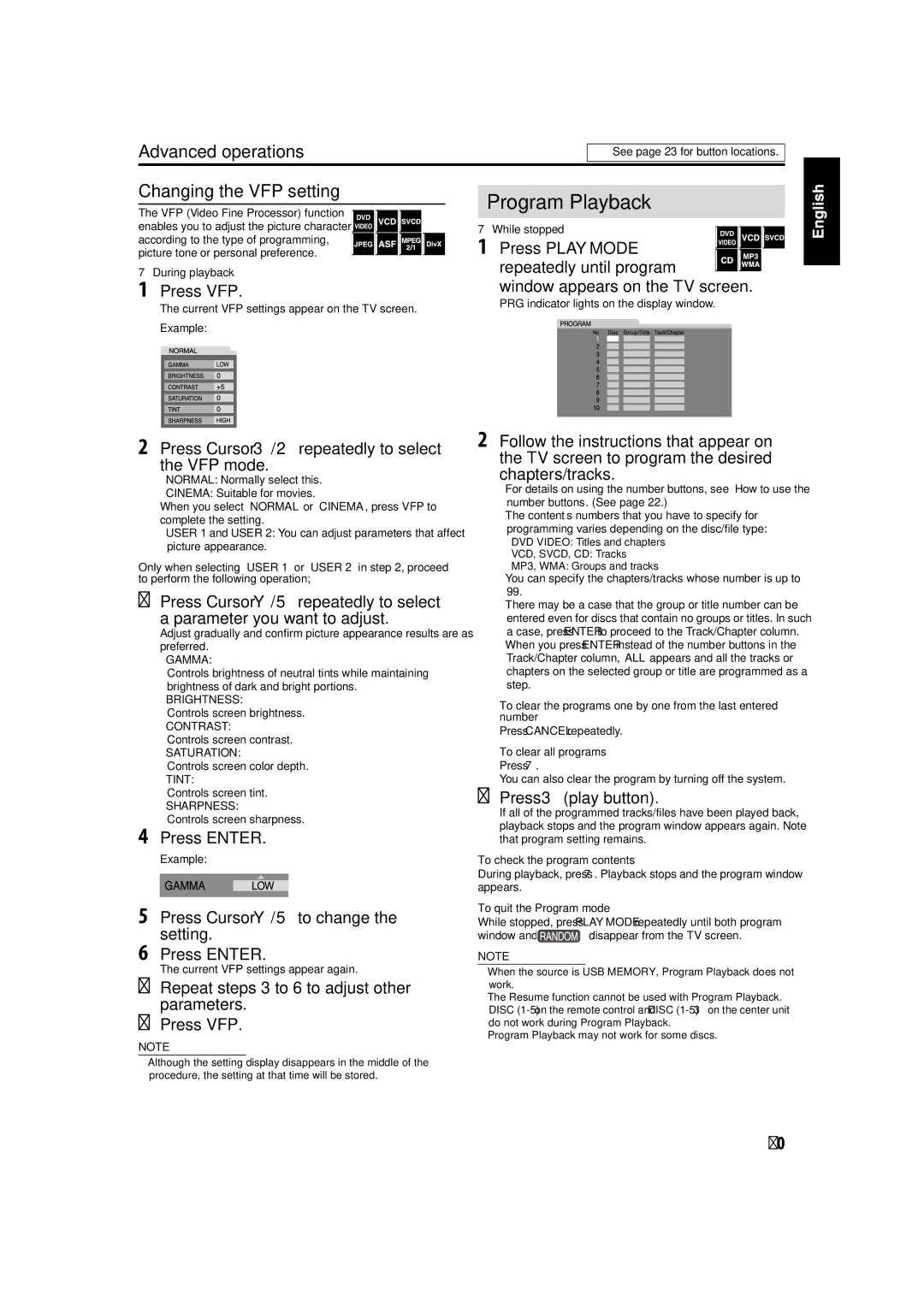 JVC TH-C60, TH-C50, TH-C40 manual Program Playback 