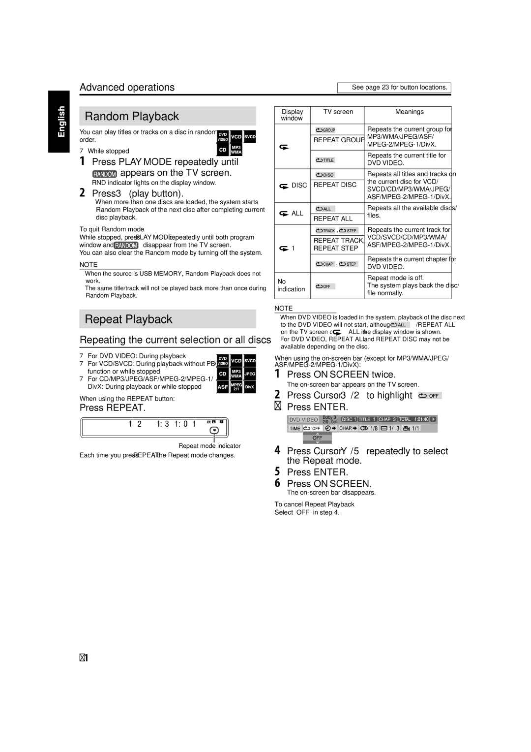 JVC TH-C50, TH-C60, TH-C40 manual Random Playback 